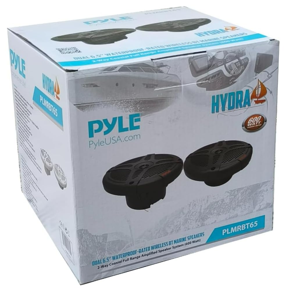 Kit Set para Pyle PLMRBT65B, 2 Altavoces Marinos coaxiales 2 vías con Bluetooth, 16,5 cm 6,5", 300 vatios RMS, 600 vatios máx., 4 ohmios, Resistentes Agua, Pareja + Cables y Tornillos gratuitos