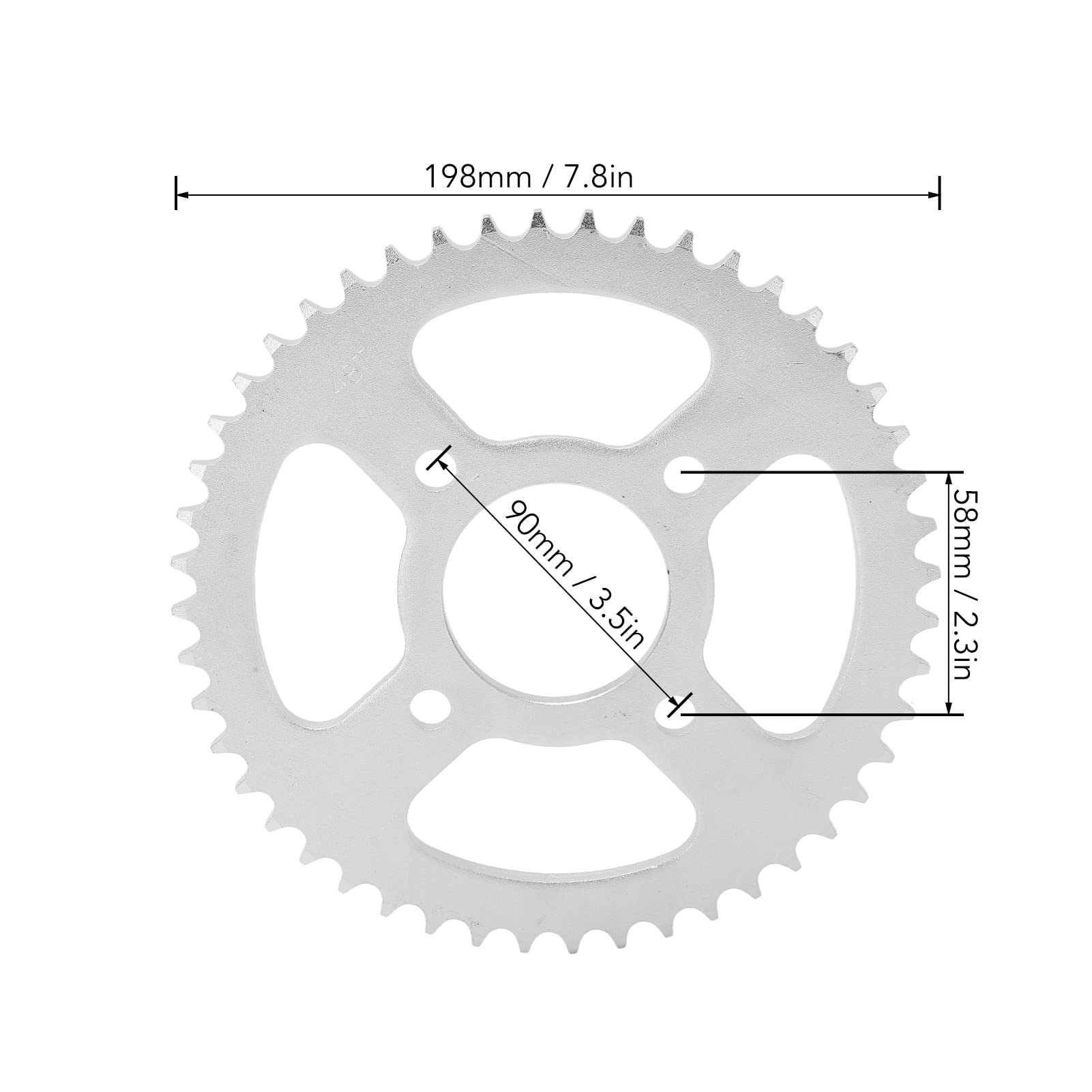 Pignon de Chaîne Arrière 48T 428, Pignon de Remplacement de Moto en Acier avec Ouverture Intérieure de 58 Mm, pour Motos Légères ATV Karting DIY