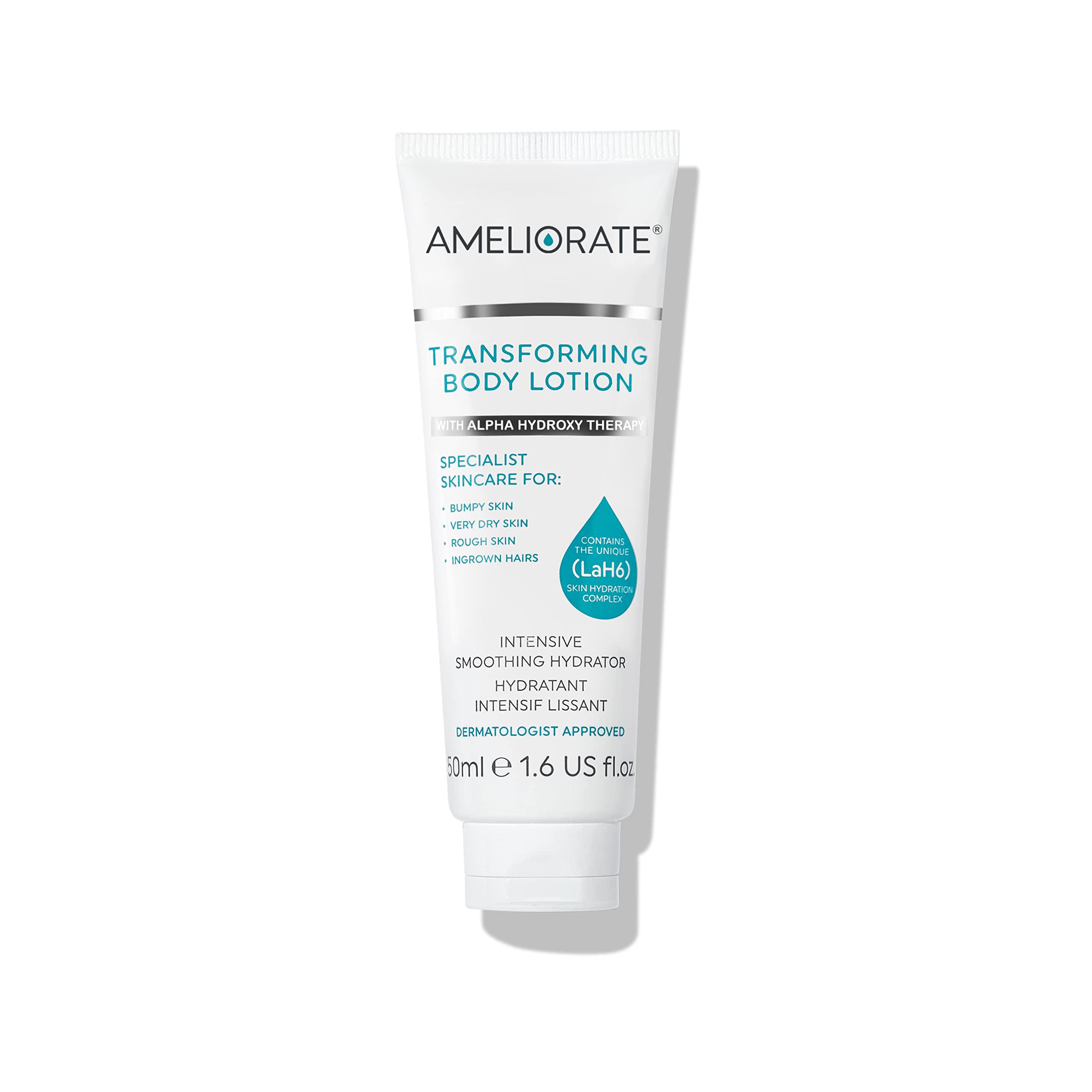 Ameliorate Transforming Body Lotion 50ml | LaB6, Lactic Acid, AHAs | Dermatologically tested, Menopause Friendly
