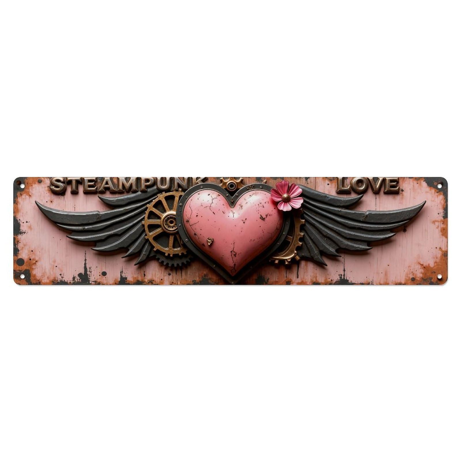 Heart Wings Gears Flower Rust Metal Tin Sign Plaque