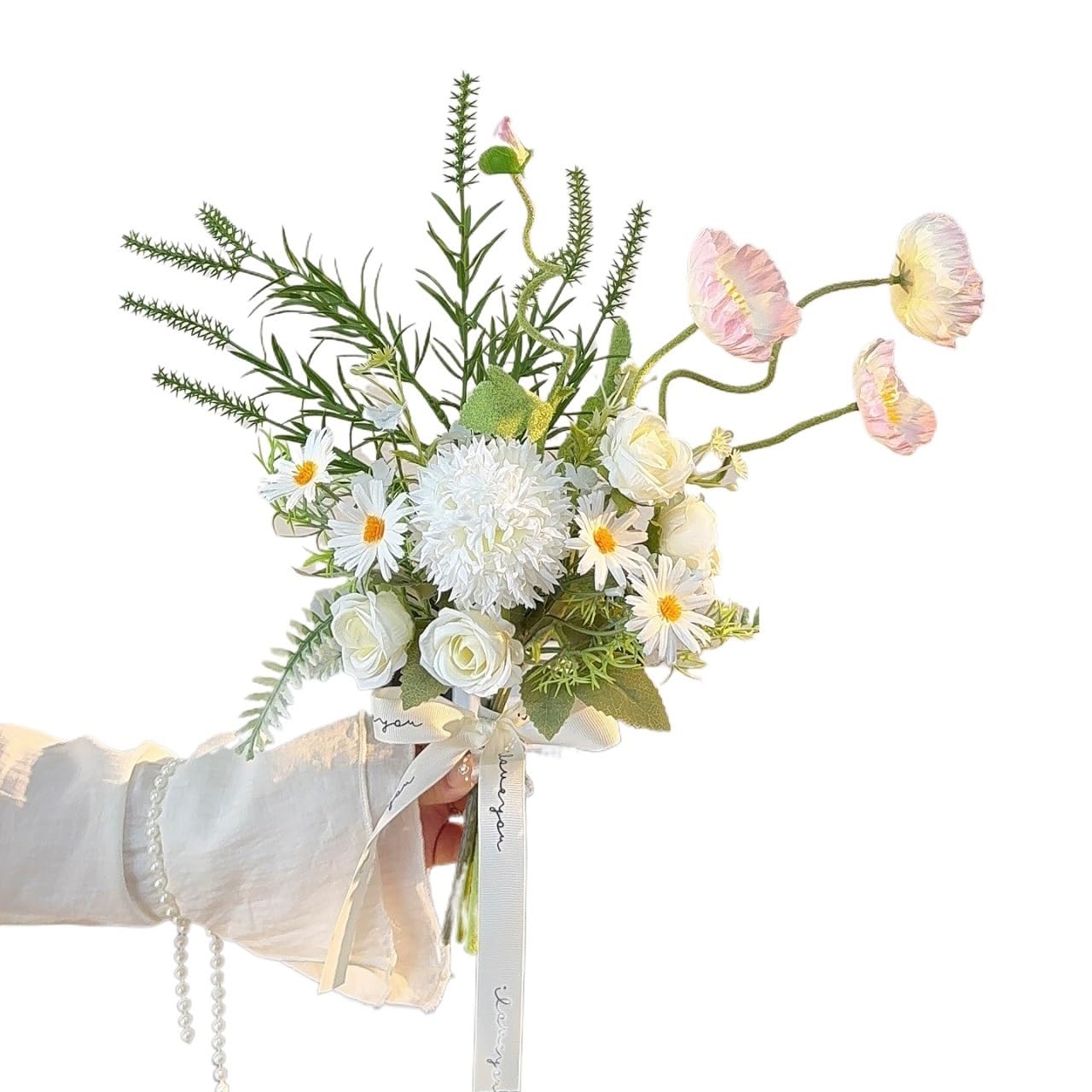 WLH Alexanders Artificial Fake Flowers Plants Silk Flower Arrangements Wedding Bouquets Decorations for Home Party Décor faux flower(Wei�)