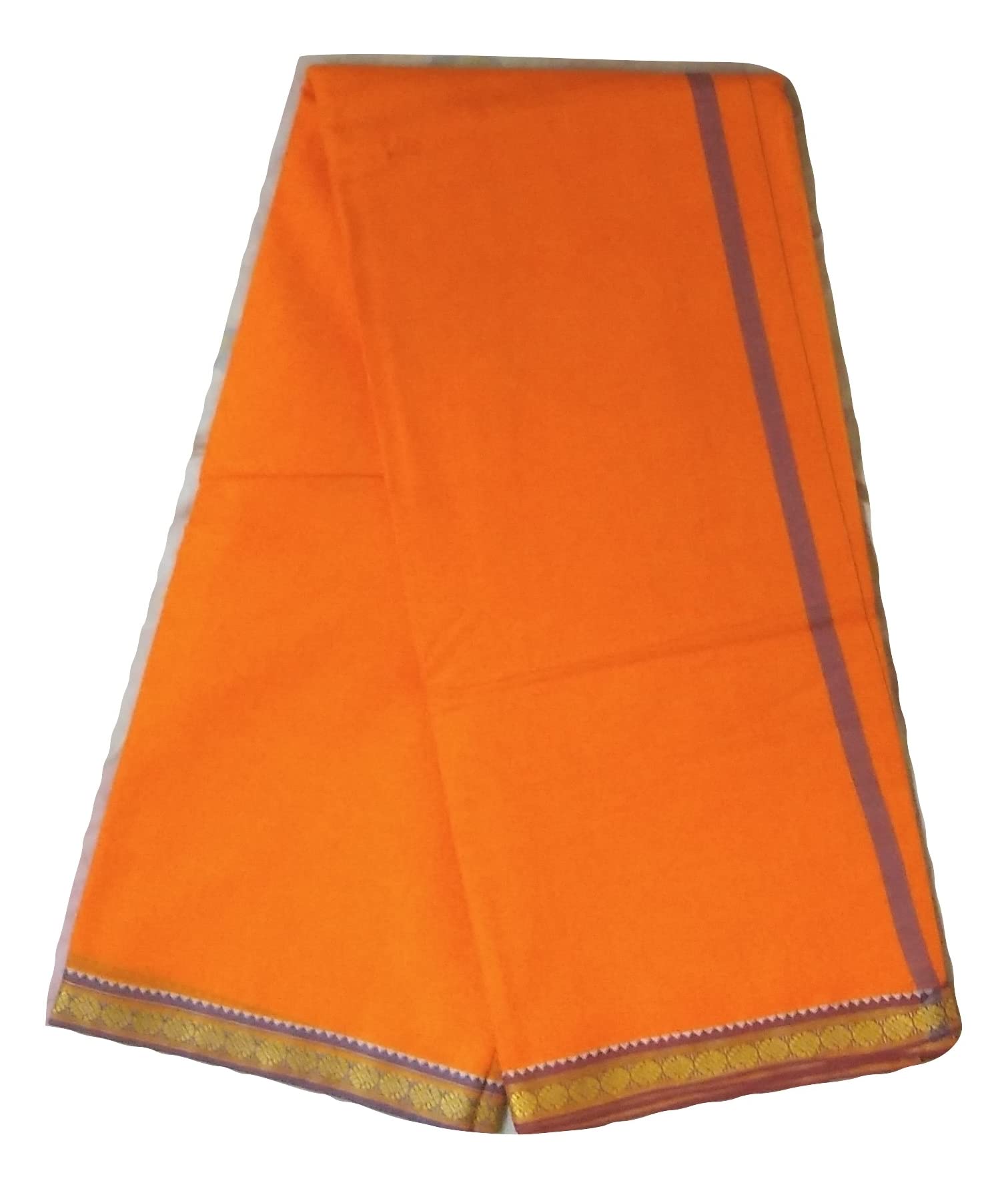Men's Cotton Dhoti and Angavastram Set (Dhoti + Gamcha set), ORANGE color (4.5mtr+ 2mtr) - Pack of 2 Pcs-image-39