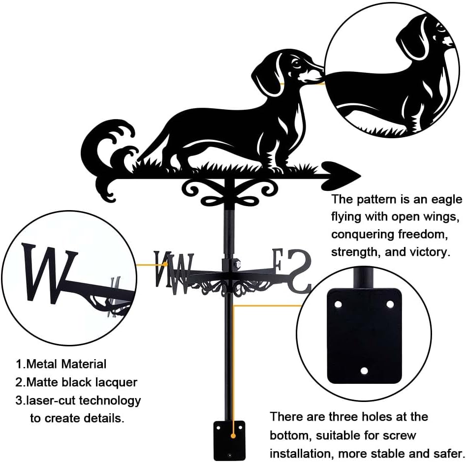 SUPERDANT Dog Weathervane Dachshund Weather Vane for Roof Mount Animal Metal Weathervane for Garden Dog Wind Direction Indicators for Farmhouse Yard Outdoor Farm Barn Sheds Patio Decoration