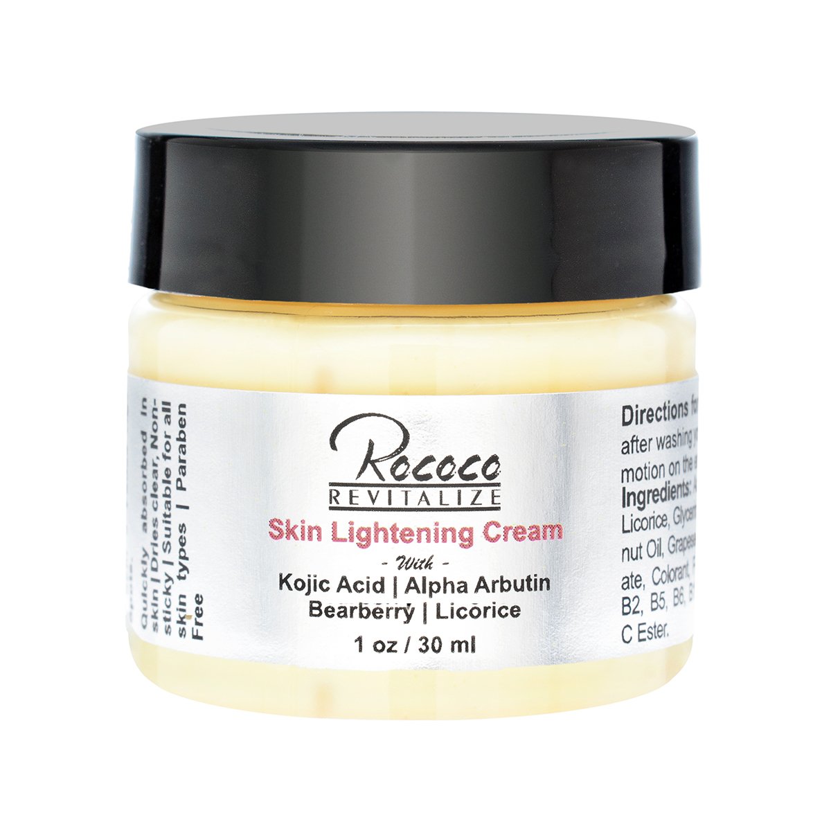 Rococo Revitalize Life Skin Lightening Cream With Kojic Acid Alpha Arbutin Bearberry Licorice - 1Oz