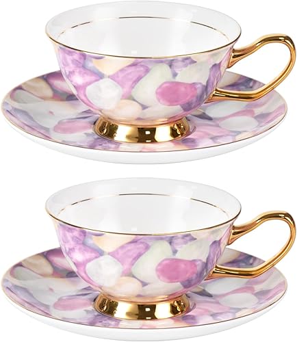 Miniatura 18 de KAMMAK Juego de 2 tazas de té y platillos, tazas de café de porcelana fina, tazas de café apilables de 8.5 onzas, Demitasse de cerámica para café,