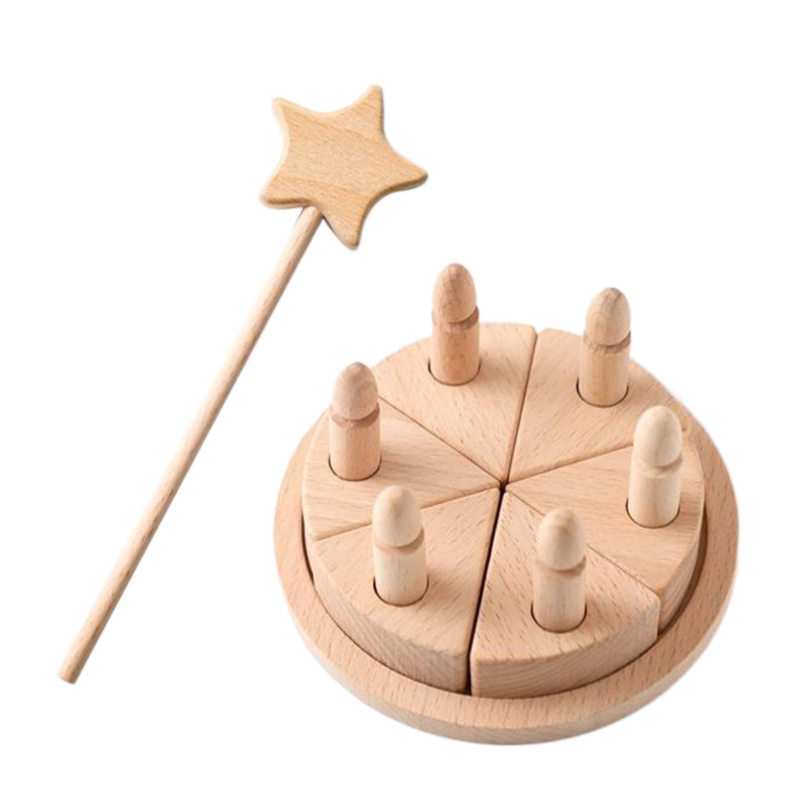 Wooden Fake Cake - Wooden Cakes Toys, Woodens Birthday Cake, Learning Kitchen Toy Set, Boys Girls Party Celebration Tool Kit Accessory For Kids Education