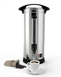 Garvee Commercial Coffee Urn, 60 Cup Extra Large Hot Water Urn, 10L Silver Double Wall Stainless Steel Large Coffee Urns, Quick Brew Commercial Coffee Percolator Electric for Gatherings