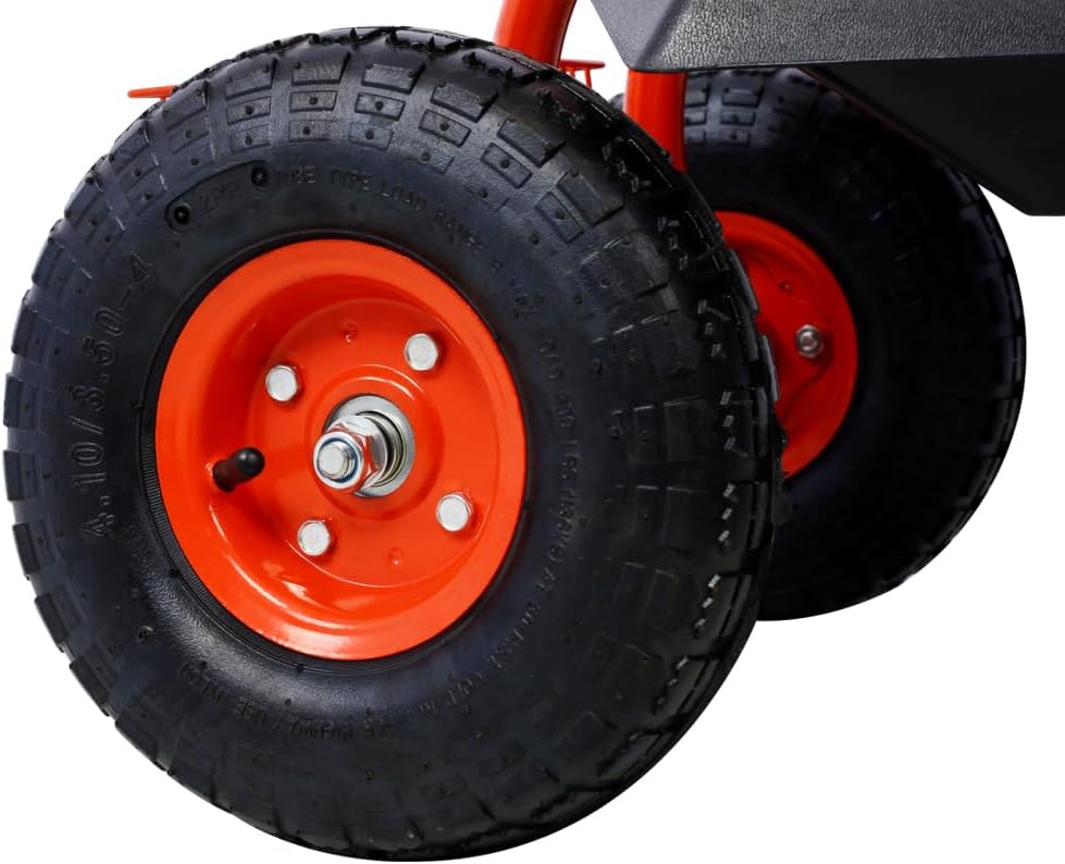 Ergonomic Rolling Garden Scooter with 360-Degree Swivel Seat, Built-in Tool Tray, and All-Terrain Wheels for Outdoor Use (Red + Steel)