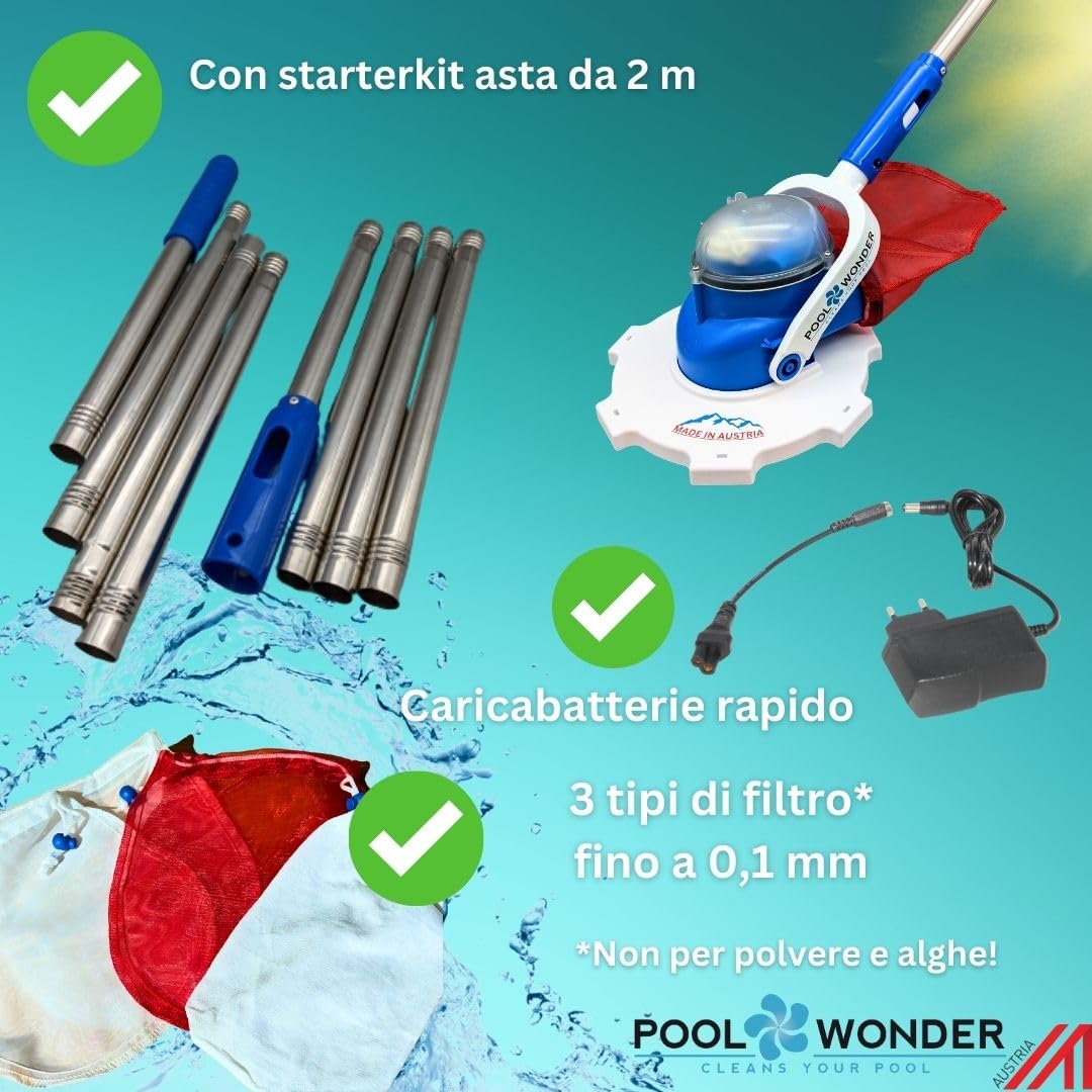 Poolwonder Marvelix - Aspirapolvere a batteria per piscina, prodotto in Austria