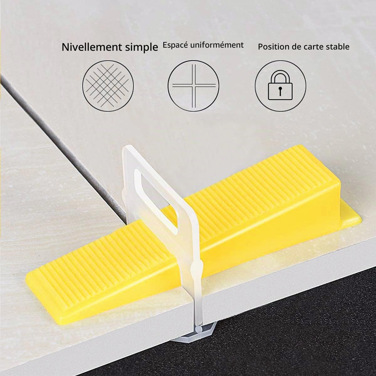 Kit de nivellement de carrelage 1.5mm 1/16”, 600 entretoises + 200 cales réutilisables avec pince – Outil professionnel pour carrelage en pierre et céramique (600+200+pince, 1.5mm)