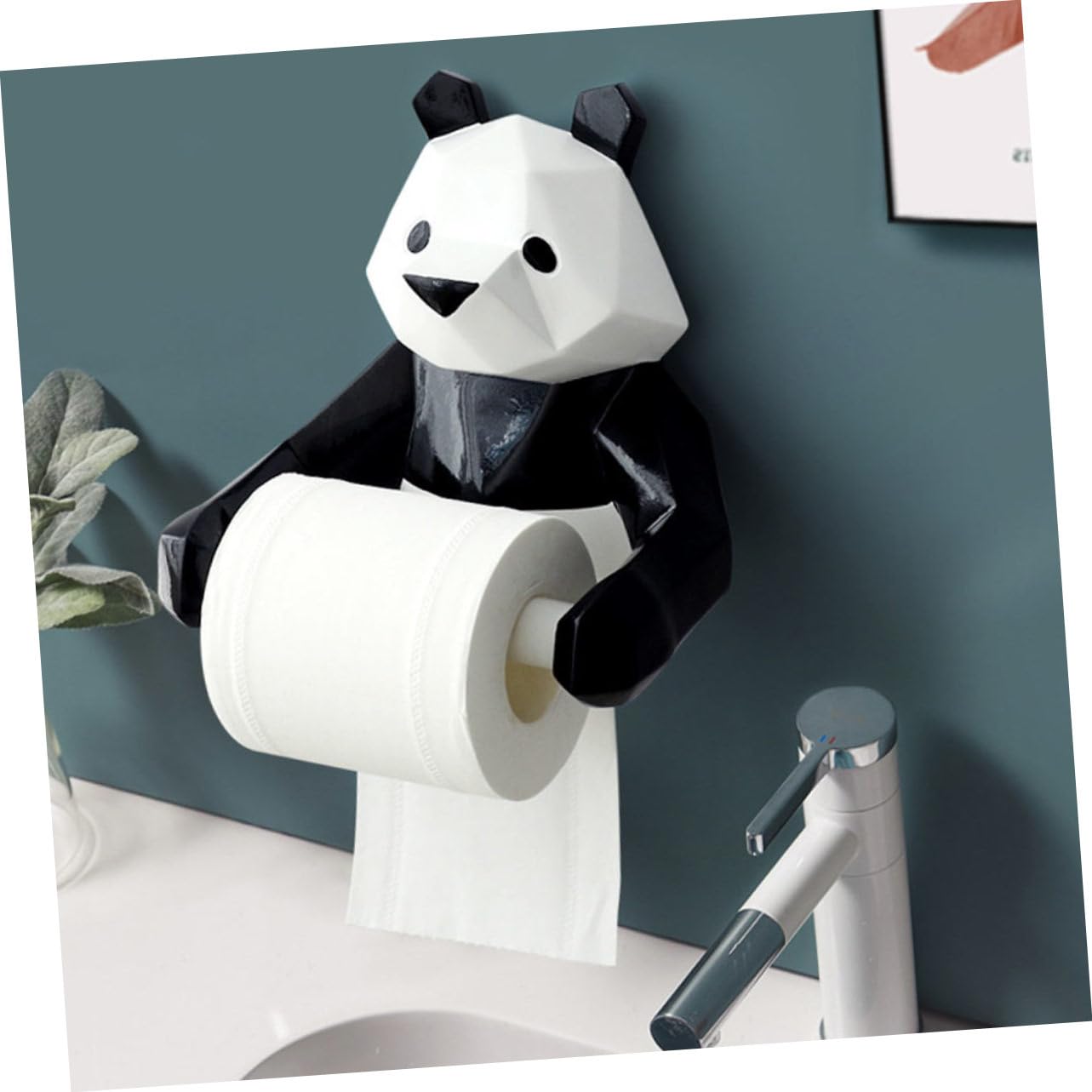 Gadpiparty Kreativer Panda Geformter Weißer Toilettenpapierhalter aus Kunstharz mit Einfacher Montage und Aufbewahrung für Badezimmer Wandmontage