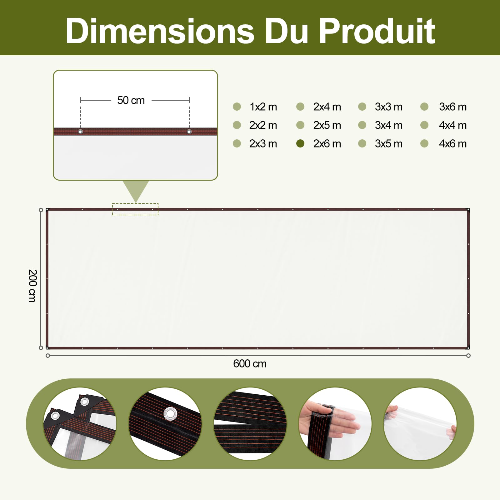Laneetal Bâche Imperméable Transparente Anti-UV 3x6m