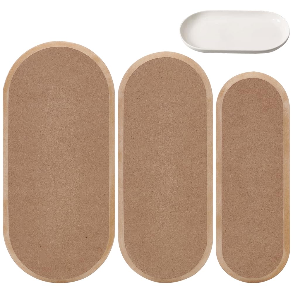 BENECREAT 3 Sizes Oval Ceramic Molds for Clay (11.5x4/12.5x5/13.5x6.5), Wood Oval Pottery Templates for Pottery, Pottery Tools for Handbuilding Dish