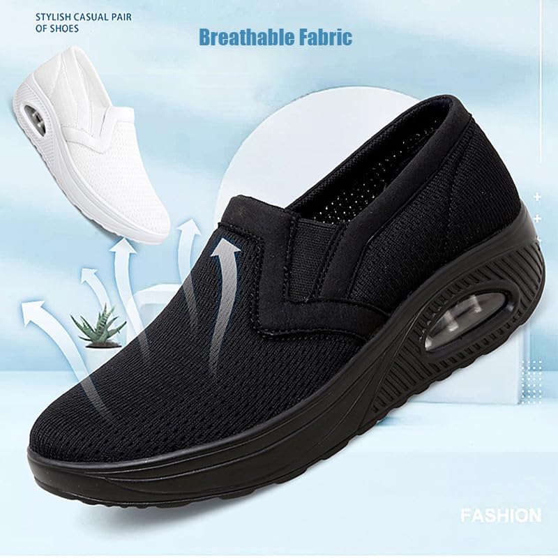 Women's Platform Orthopedic Air Cushion Walking Shoes Mesh Breathable Diabetic Nurse Work Sneakers Slip-ons Light Wedge Ladies Toning Rocker Shoe3