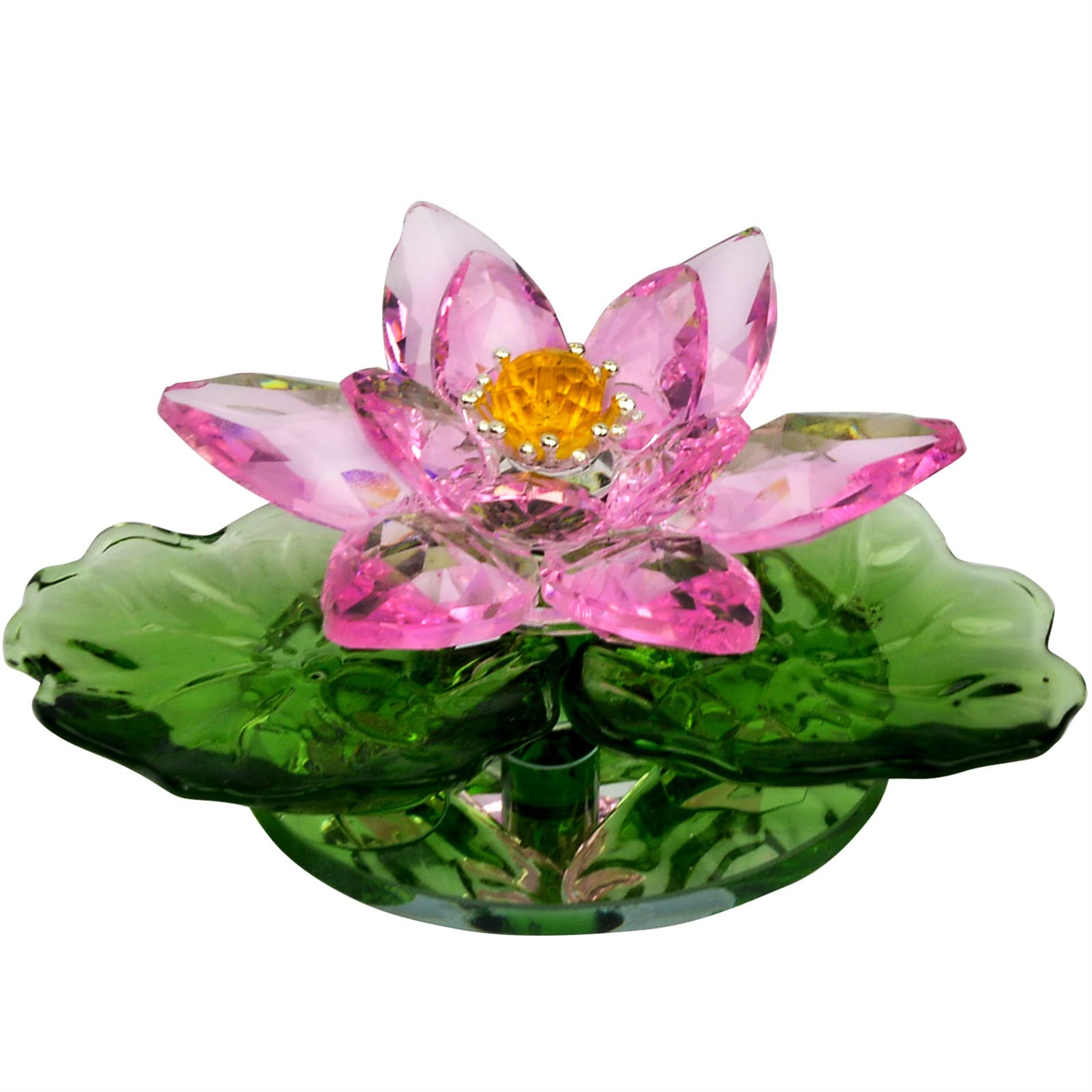 Fengshuibringluck Crystal Pink Sparkle Hue Reflection Crystal Lotus Flower,Glass Home Bedroom Decor for Feng Shui