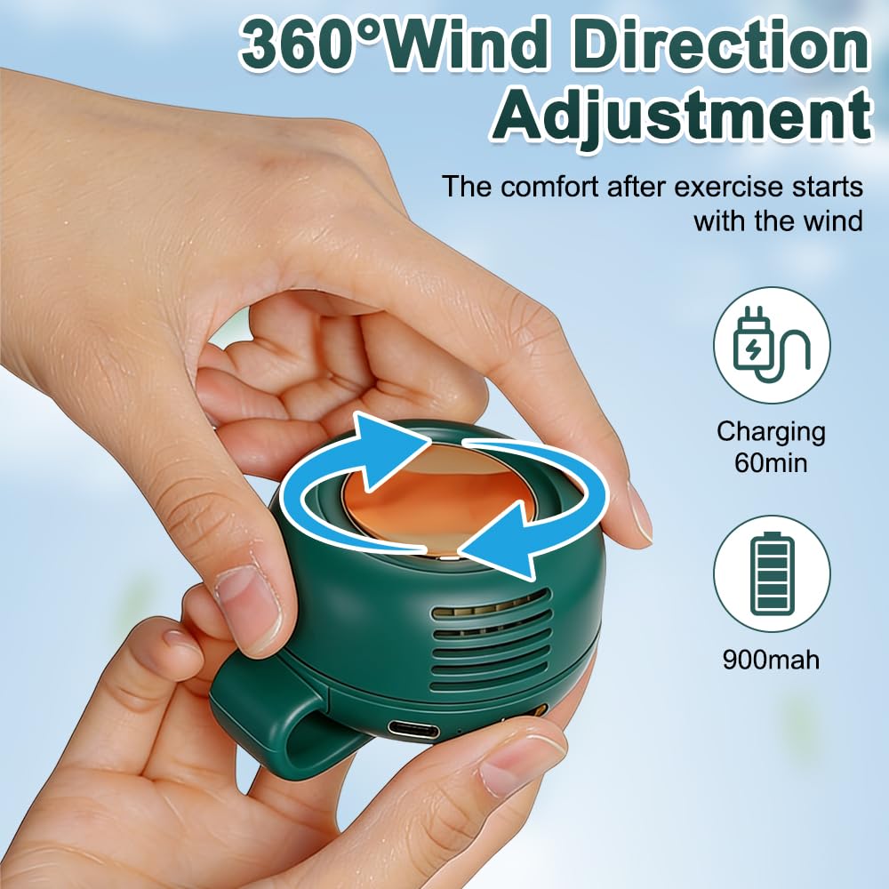 Ventilatore portatile senza pale, piccolo ventilatore a clip, ricaricabile con clip in vita e collo, mini ventilatore elettrico senza pale, ventole di raffreddamento per esterni, viaggi