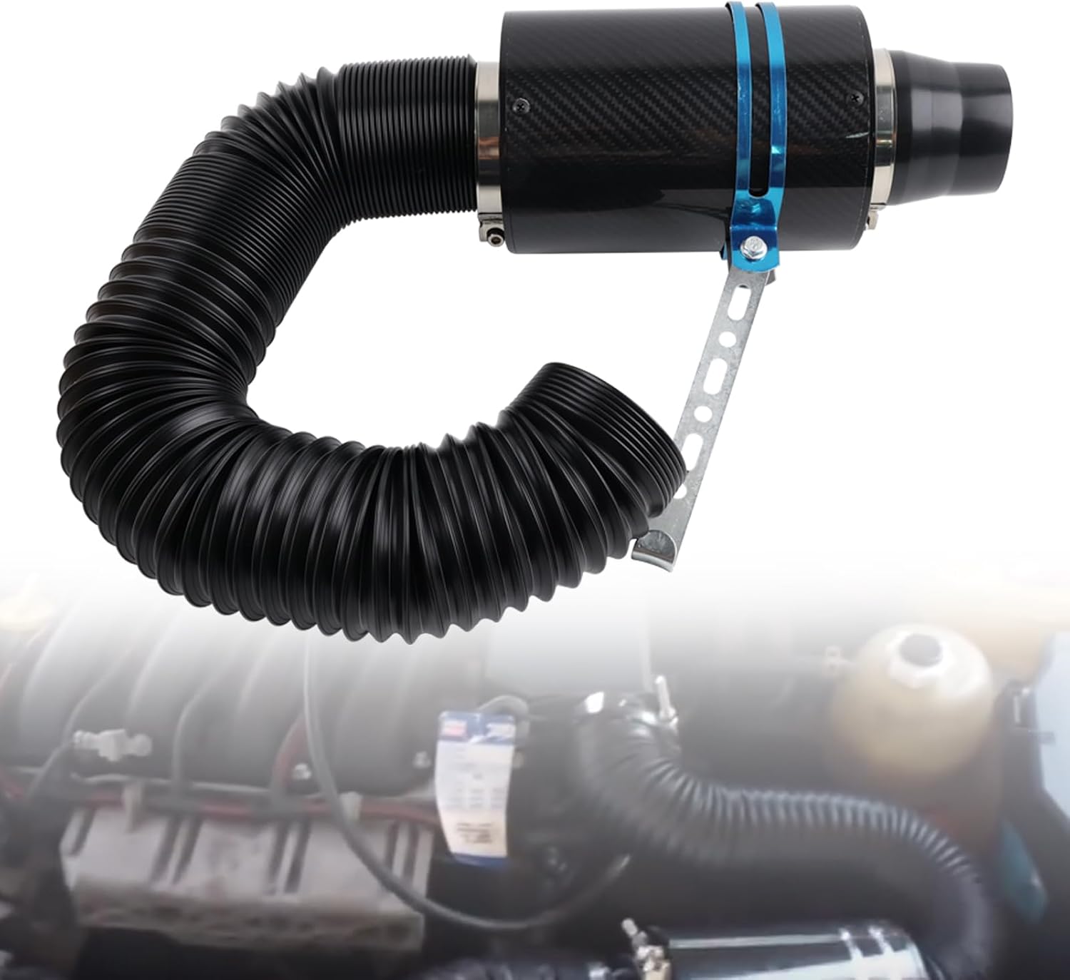 Carbon Fibre Air Intake 3 Inch 76 mm Universal Cold Air Filter Carbon Fibre Hose Kit Feed Enclosed Intake Induction System Air Intake Filter Black