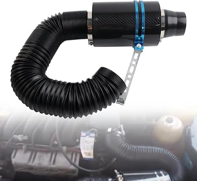 Air Intake Filter 376mm Universal Cold Air Filter Carbon Fibre Pipe Hose Kit Feed Enclosed Intake Induction System(Black)