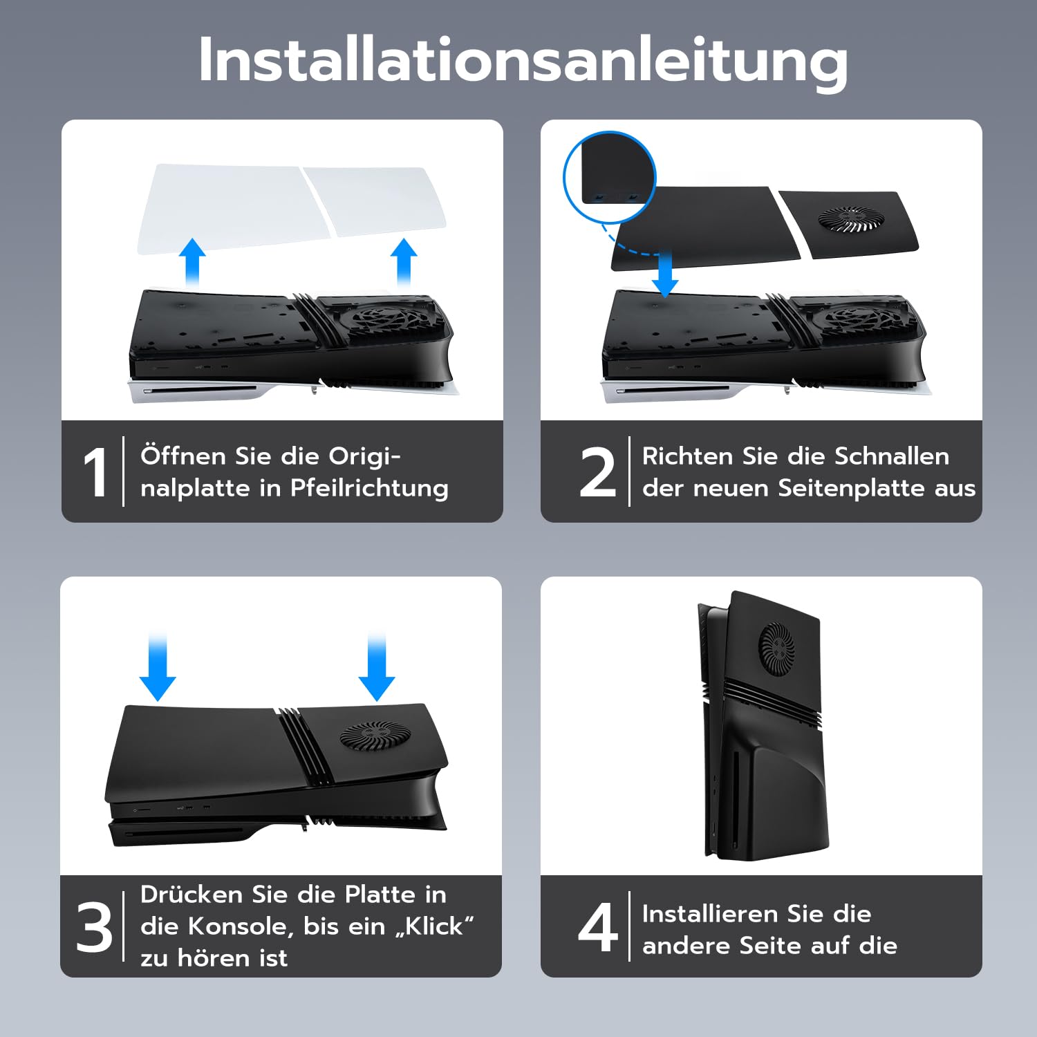 Mcbazel PS5 Pro Frontplatte, Gehäuseschutz Ersatz-Seitenteil Fassadenabdeckung mit Entlüftungsöffnung für Kühlluftschlitz für PlayStation 5 Pro Disc Konsole - Schwarz(Nicht für PS5)