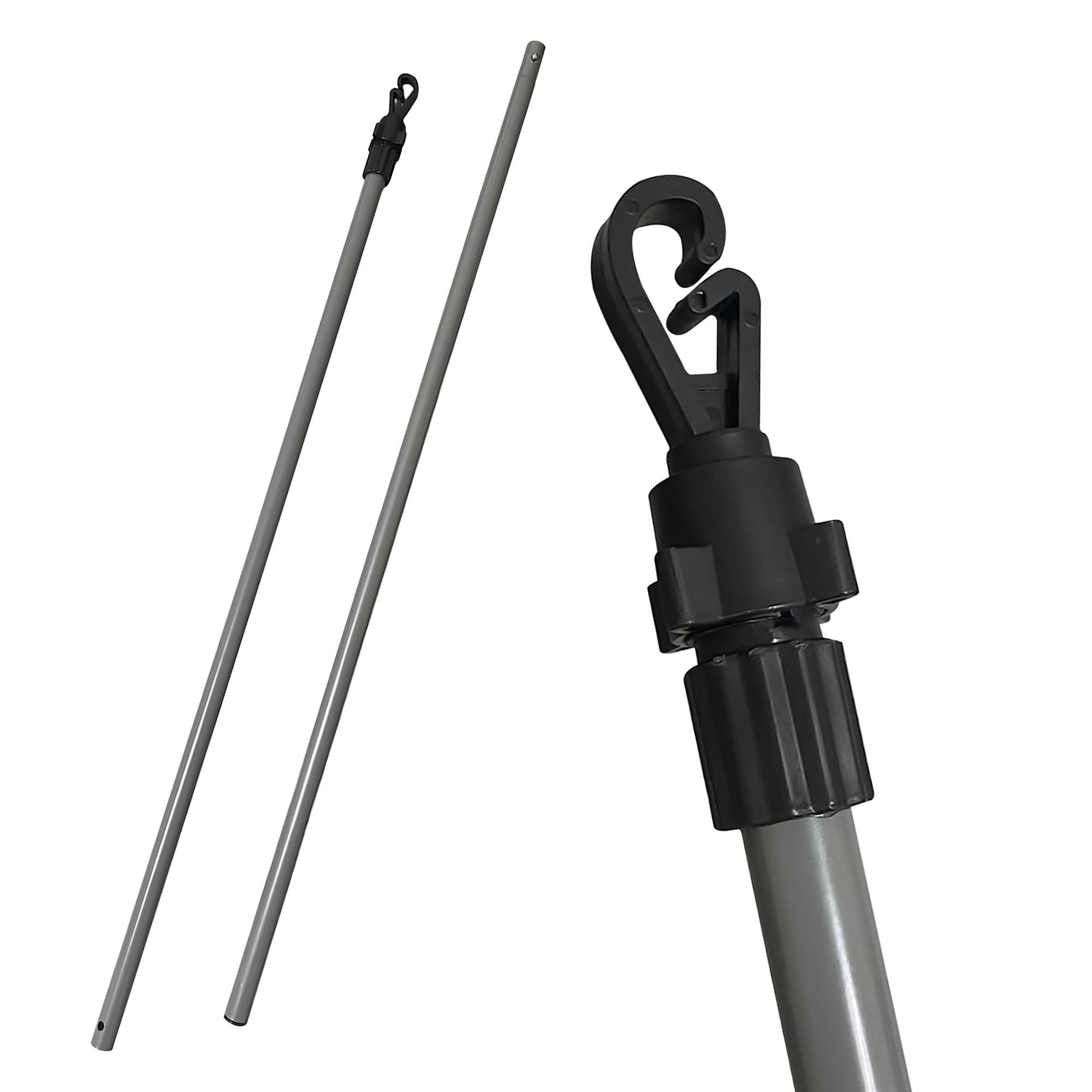 Flatro Grey & Black 2.4M Washing Line Pole | Telescopic Washing Line Prop | Extendable 1.2M To 2.4M Clothes Line Props Pole For Clothes Lines | Outdoor Clotheslines Support | Free Standing Washing Lines Poles For Outside