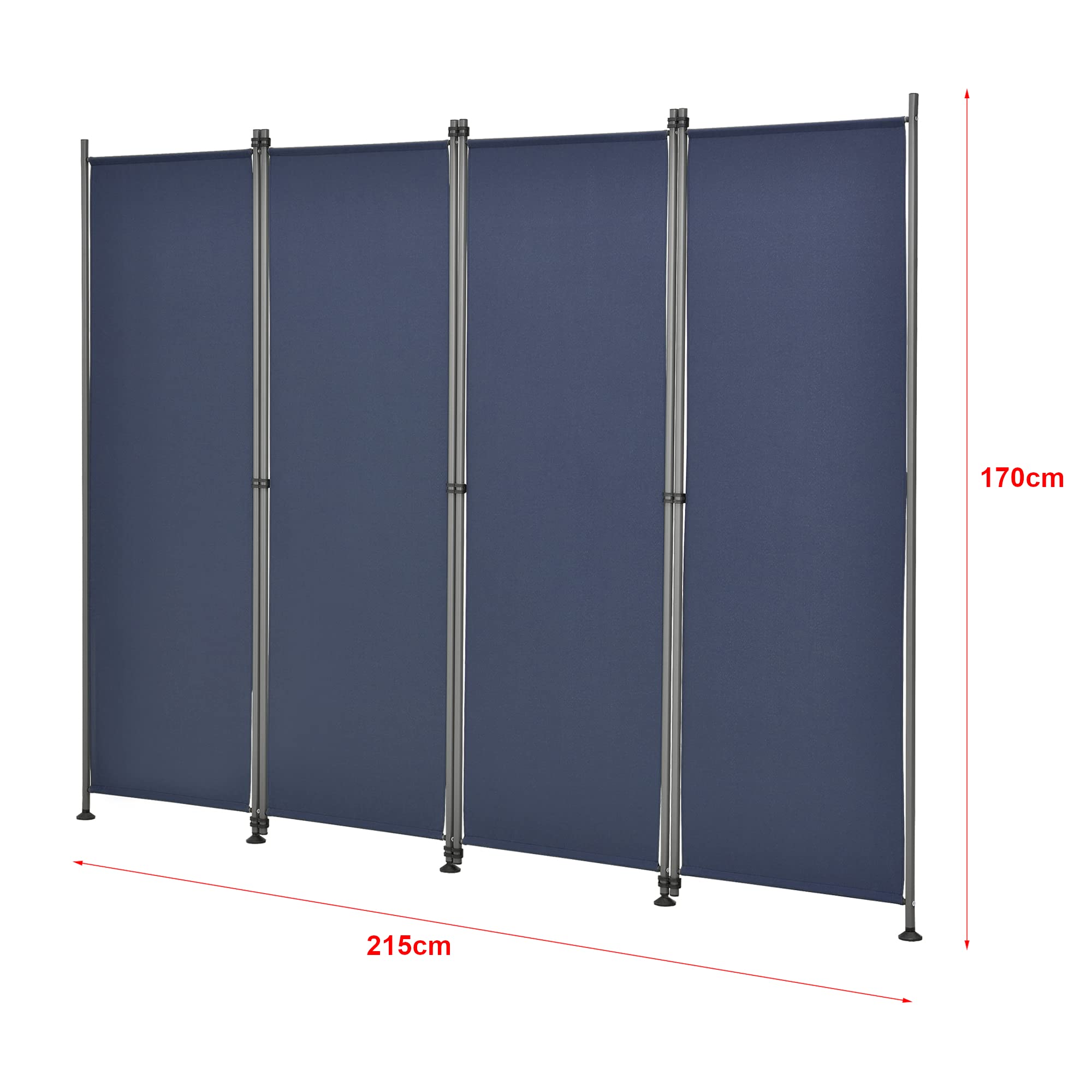 Paravent de Confidentialité Brise-Vue Séparateur à 4 Panneaux Résistant pour Extérieur Intérieur Acier Polyester 215 x 170 cm Bleu Foncé