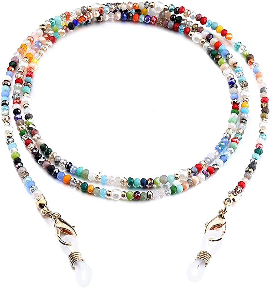 Mask Lanyard Eyeglasses Chain Healing Crystal Beaded Sunglasses Chains with Pearl Necklace Stylish Holder for Women