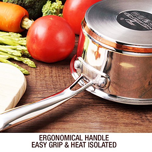 HOMI CHEF Mirror Polished Copper Band Nickel Free Stainless Steel 1 QT Saucepan with Glass Lid (No Toxic Non Stick Coating, 6.5 Inch) - Small Saucepan Induction Pan with Lid - Non Toxic Cookware - Thumbnail 3