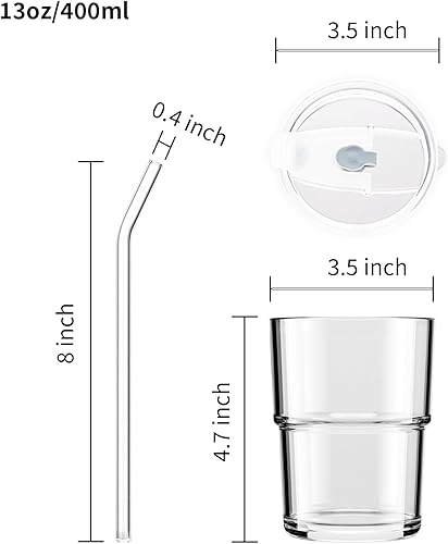 Miniatura 3 de BLUEPOLAR Vaso de agua de 13 oz13.5 fl oz, tazas de café helado con popote y tapa sellada, taza de café de vidrio para té helado, taza de vidrio con