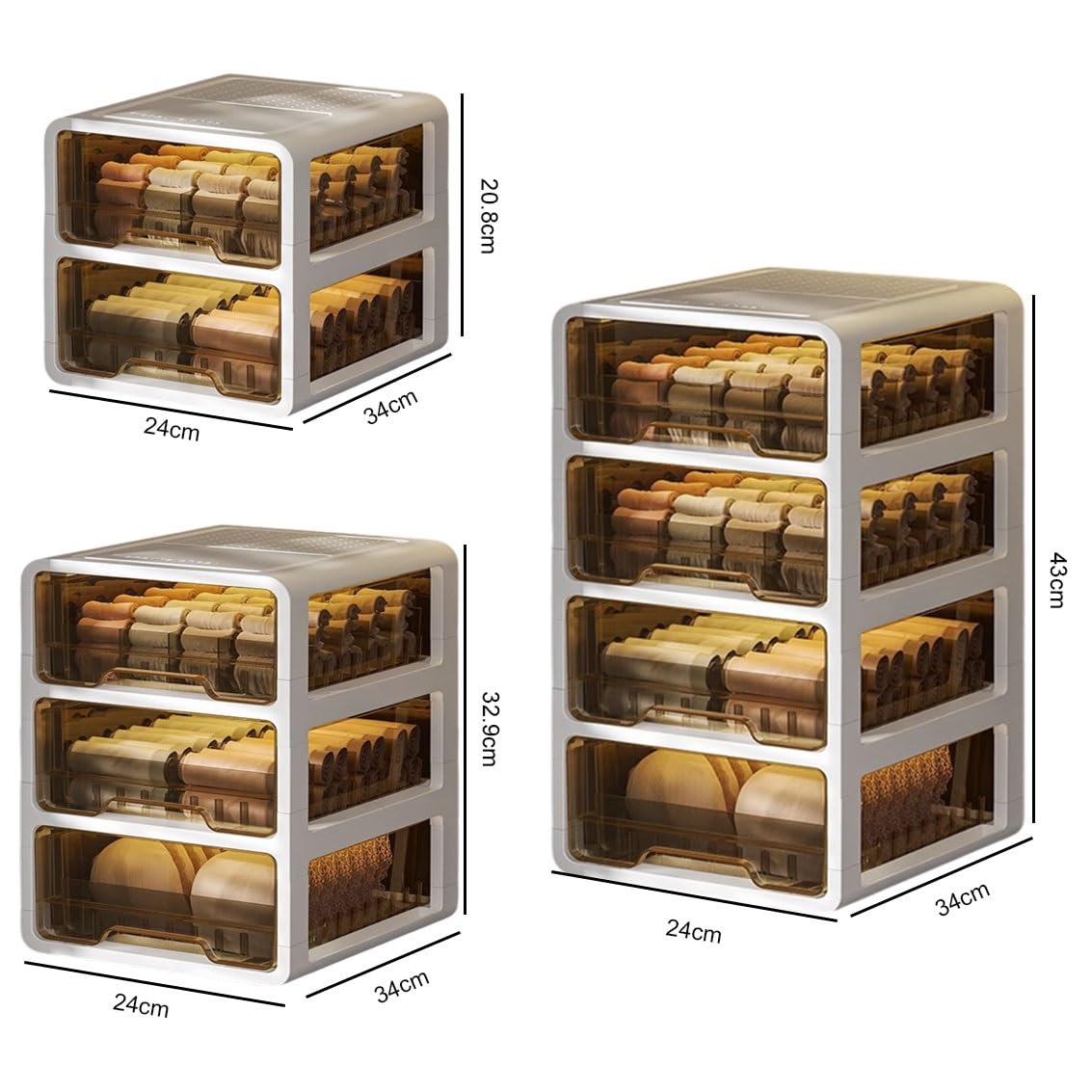 Organiseur de tiroir en plastique transparent pour vêtements, boîte de rangement empilable pour chaussettes, soutiens-gorge, sous-vêtements, accessoires, cravates et écharpes, design à 2 niveaux