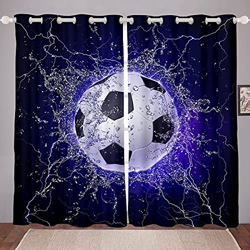Loussiesd Boys Football Curtains Kids Teens Sports Window Drapes for Girls Youth Ice Lightning Soccer Ball Window Curtains for Bedroom Living Ball Games Window Treatments,W46*L54