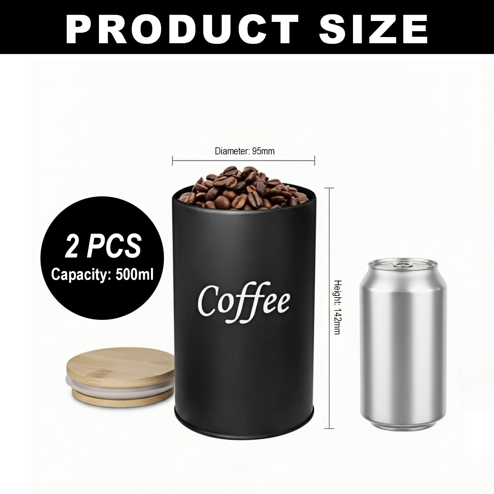 YOYEAH 2er-Set Kaffeedose Luftdicht 500 Ml – Mit Bambusdeckel, Für Bohnen, Pulver & Pads, Airscape-Verschluss, Schwarz Bambusdeckel Kaffeebehälter Set