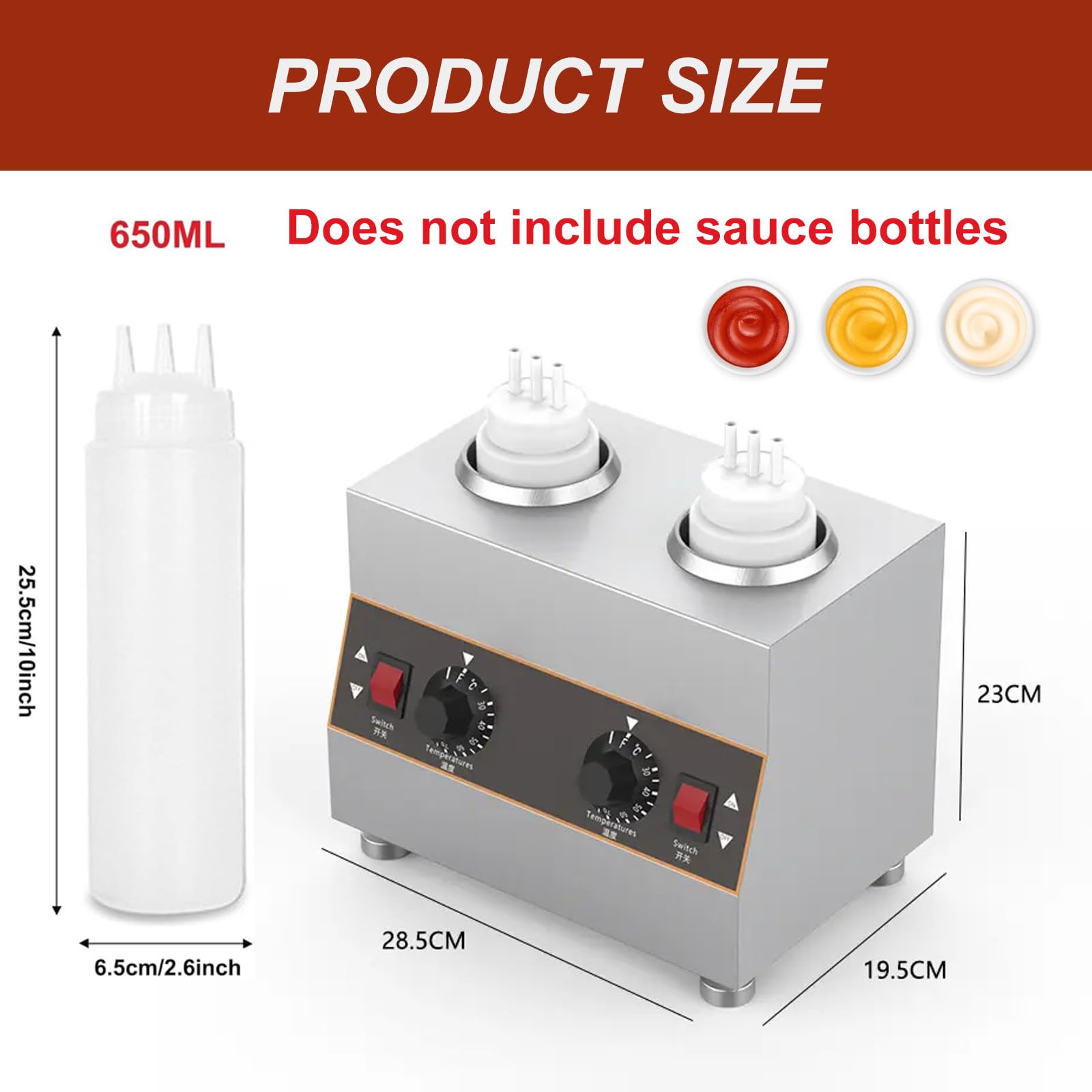 Calentador De Salsa De Temperatura Ajustable, Temperatura Ajustable De 30 A 85 ℃, Dispensador De Calentador De Queso Nacho, Capacidad: Botellas De 650 Ml,2Grid-110V