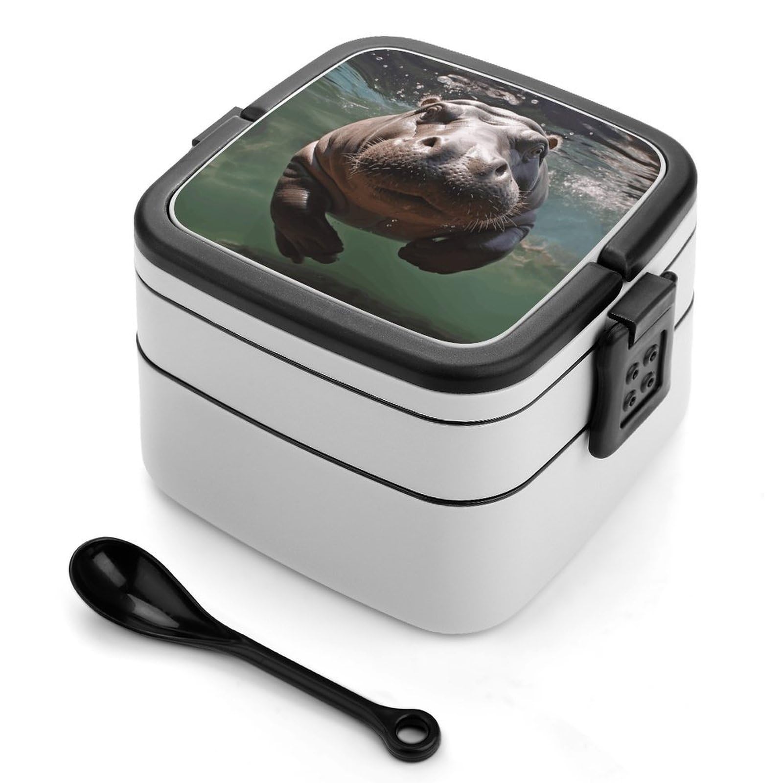VstaDank Diving Hippo Bento Box Portable Adult Lunch Box with 2 Layer&Spoon Reusable Insulated Lunchbox Large Food Containers Leak Proof Lunch Containers for Work Camping Meal Prep