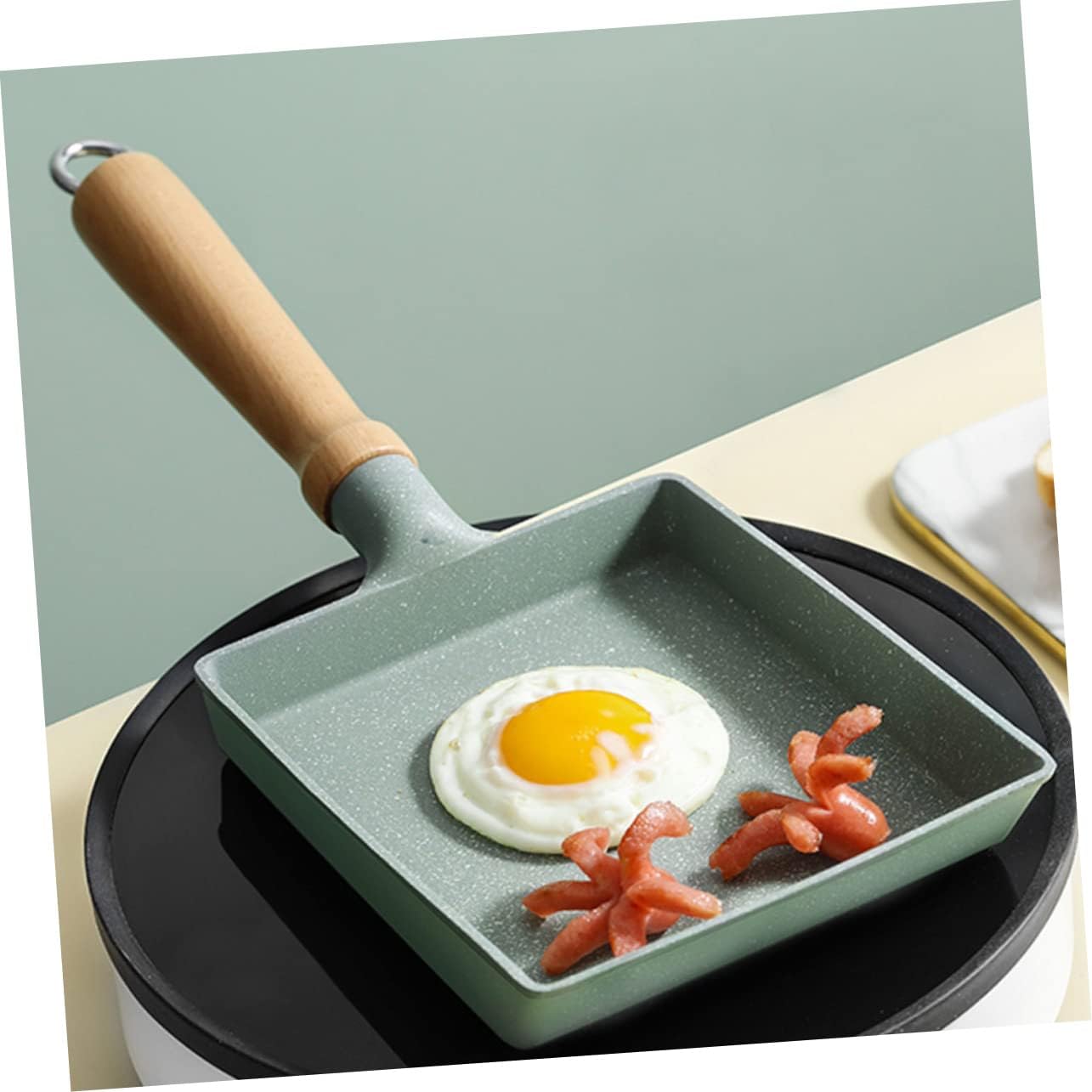 Unomor Omelette Pan Hanging Non-stick Frying Pan Flat Bottom Heat-resistant Handle Breakfast Cooking Home for Eggs Steaks