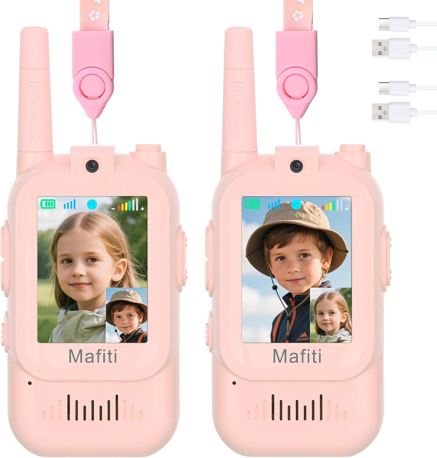 Mafiti Video Walkie Talkies for Kids 2 Pack Rechargeable Birthday Gift Toddler Toys for 3 4 5 6 7 8 Year Old Boys Girls 1000 Feets Long Range Indoor Outdoor Play(Pink+Pink)