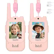 Mafiti Video Walkie Talkies for Kids 2 Pack Rechargeable Birthday Gift Toddler Toys for 3 4 5 6 7 8 Year Old Boys Girls 1000 Feets Long Range Indoor Outdoor Play(Pink+Pink)