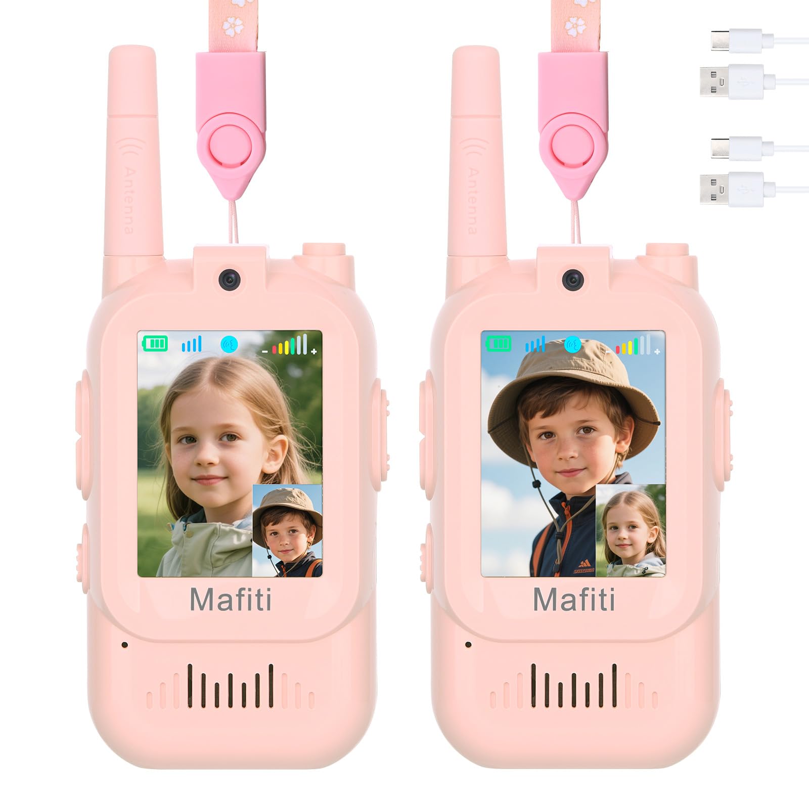 Mafiti kids toys Mini Video walkie talkies for kids 2 Pack，for 3 4 5 6 7 8 Years Old Boys and Girls (PINK+PINK)