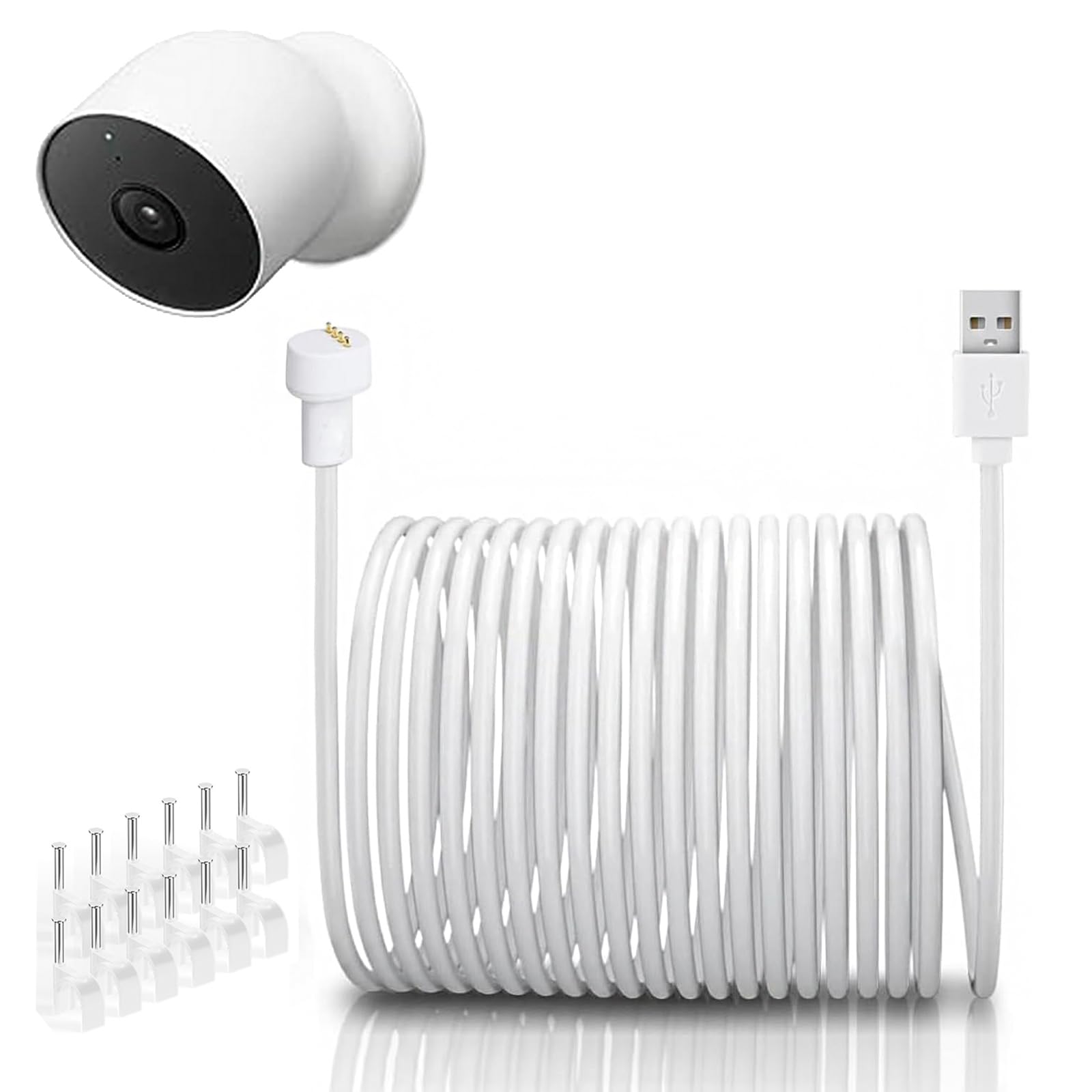 17ft/5.2M,26.2ft/8M,34ft/10.4M Power Cord Compatible with Google Nest Cam (Battery) Camera,Magnetic Charging Cable For Google Nest Cam Battery Indoor Outdoor Weatherproof Power Cord
