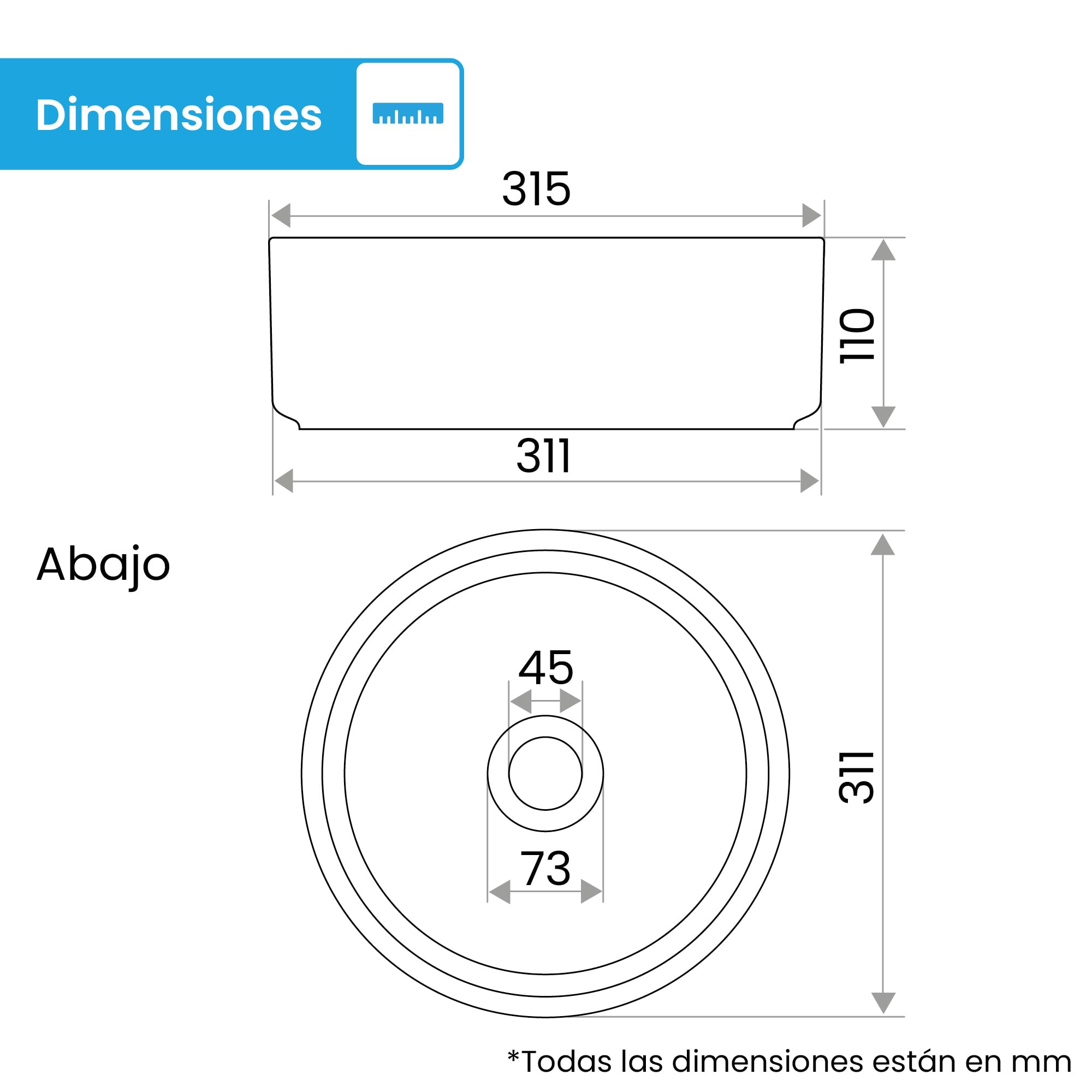 Bächlein Lavabo de encimera Tamula redondo cerámica Ø 31,5 cm blanco
