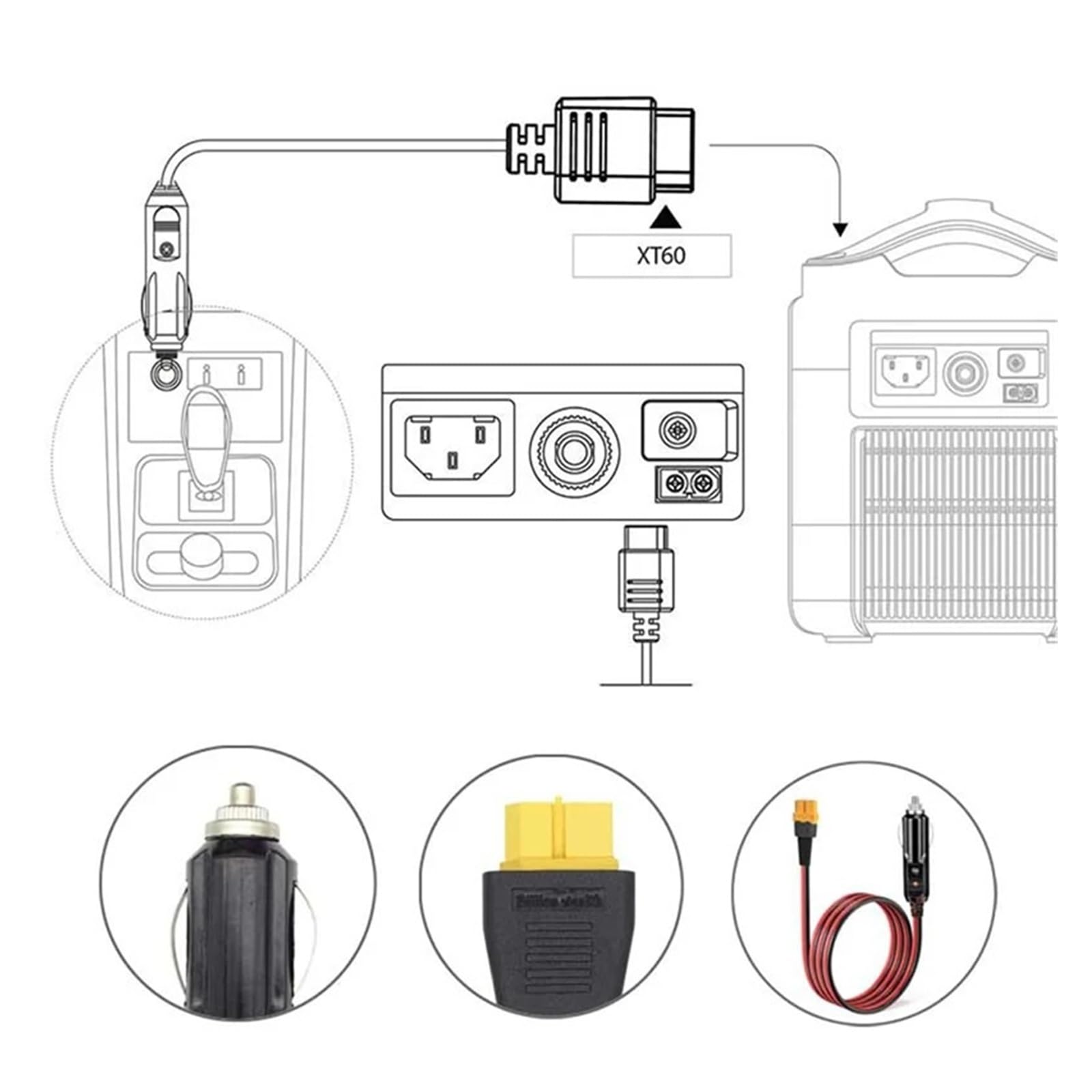 12 V/24 V zapalniczka do XT60 kabel do ładowania EcoFlow Bluetti Anker Allpower Station