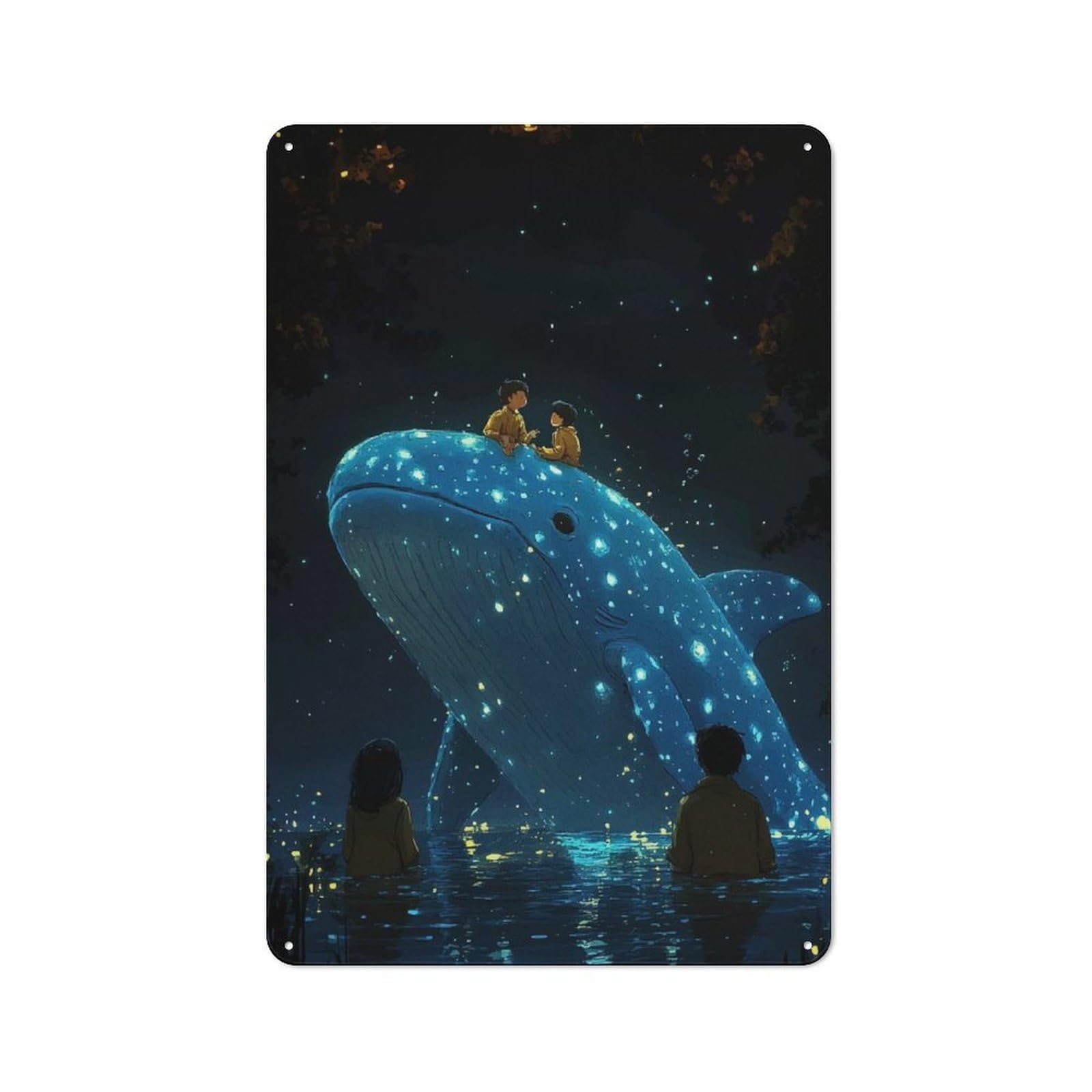 Glowing Whale Night Vintage Tin Sign 30x20cm for Lounge Or Reading Corner, for Reading Corner Decorators