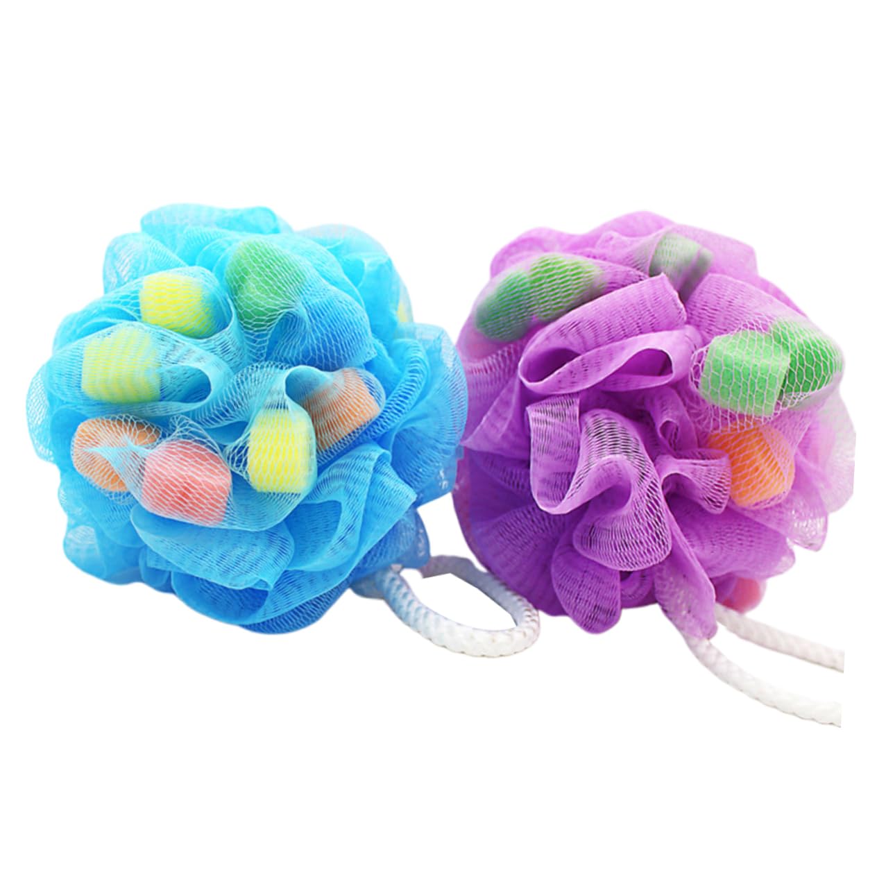 Healeved 4Pcs Mixed Color Heart Shaped Shower Balls for Adults and Lightweight Bath Sponges with String for Relaxing and Fun Bath
