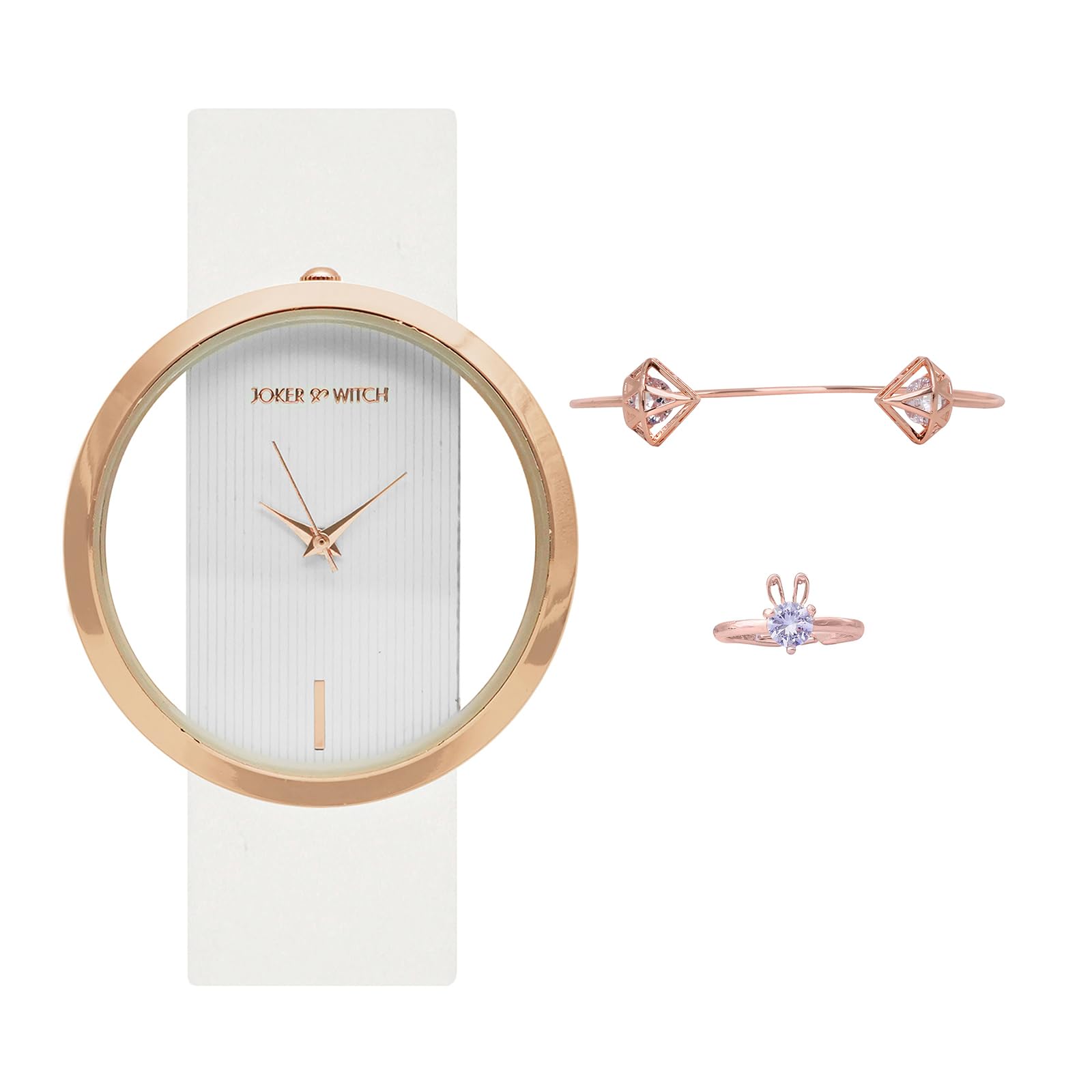 Joker & Witch Leather Frosting Love Triangle Women Analogue Watch Gift Sets, White Dial, White Band (B0CC4XRQCW) Amazon Price History, Amazon Price Tracker