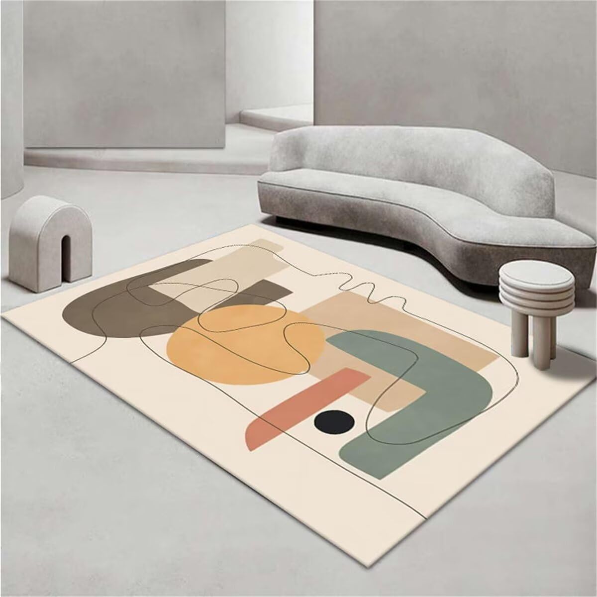 Tapis de salle à manger crème 80x200cm antidérapant et doux au design minimaliste moderne