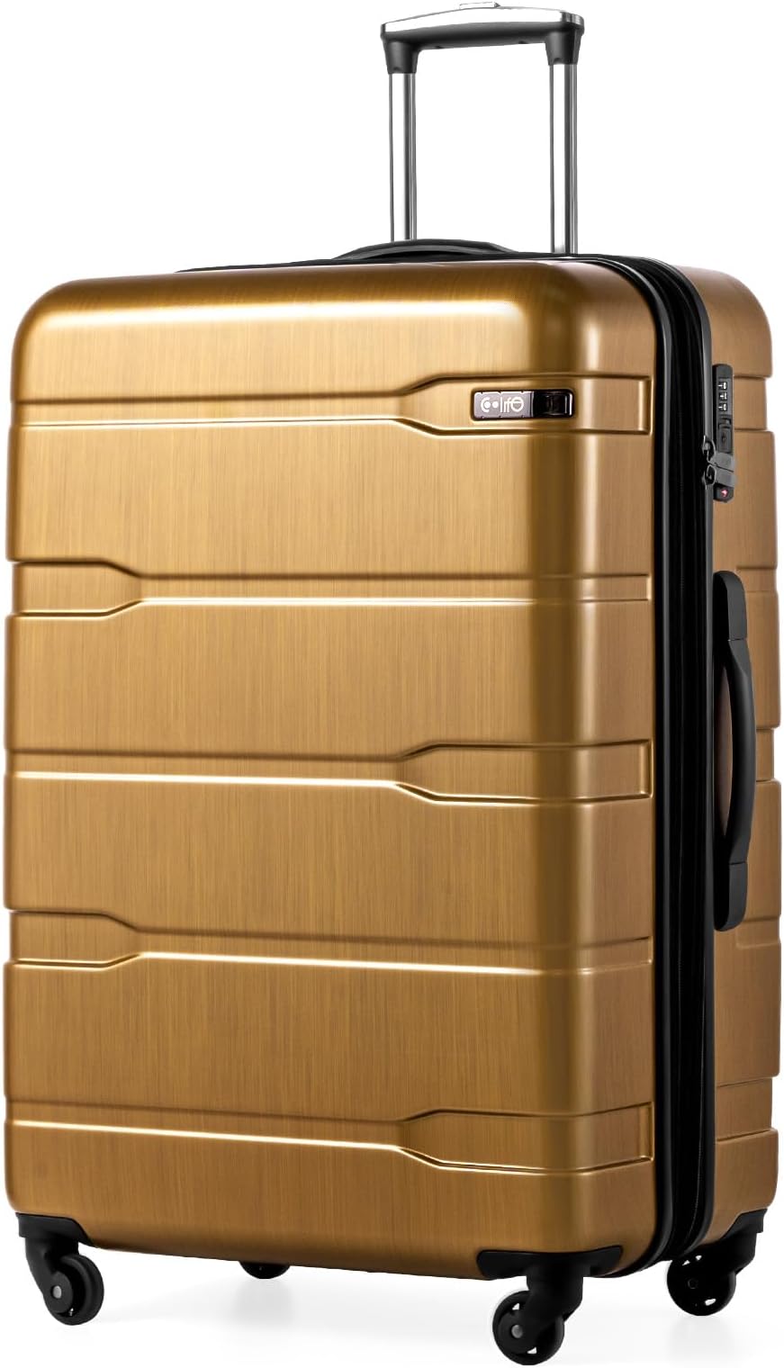 Coolife Lugagge PC+ABS Hardshell Suitcase with TSA lock, Spinner Lightweight Carry on, Black Brown, Large (28 in Expandable)