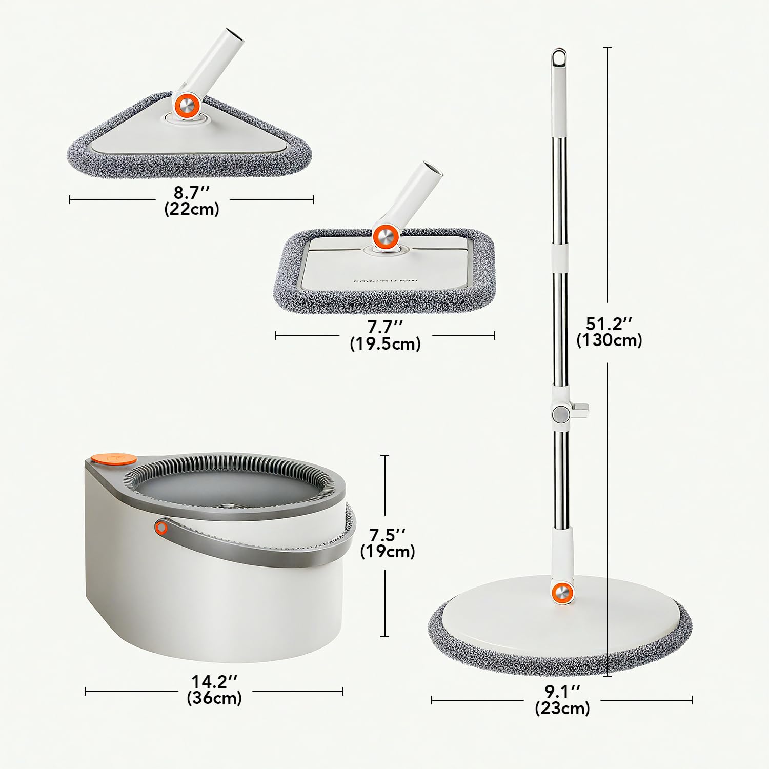 Wischmopp-Set mit Eimer, Hände-freie Selbstreinigung, Metallkonstruktion, 3 Moppaufsätze (Flachmopp, Eckreiniger, Hochleistungsmopp)