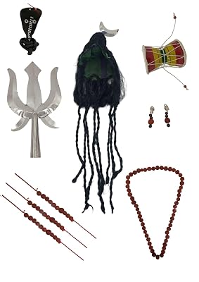 BookMyCostume Shiva Accessories for kids | Complete Shankar Bhagwan Jewellery Set - Trishul, Damru, Rudraksha, Sarp, Cha
