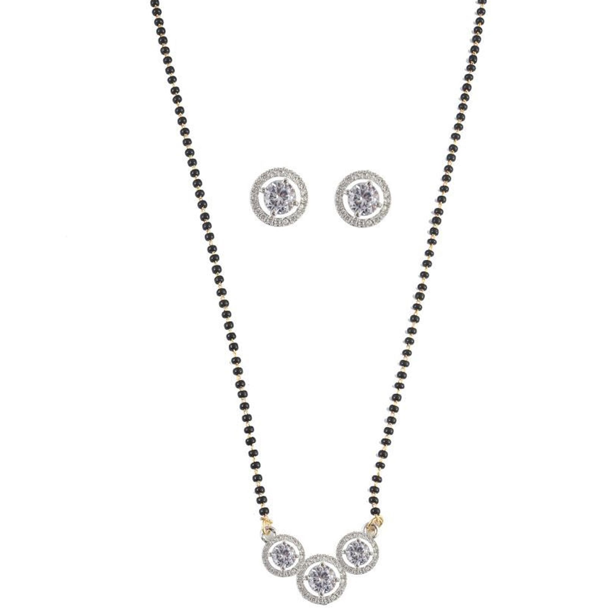 Mangalsutra for Women Girls Ladies Wife Temple South Indian Traditional One Gram Gold American Diamond Stylish Maharashtrian Long Chain Wati Mangal sutra Pendant Tanmaniya Black Beads-image-28