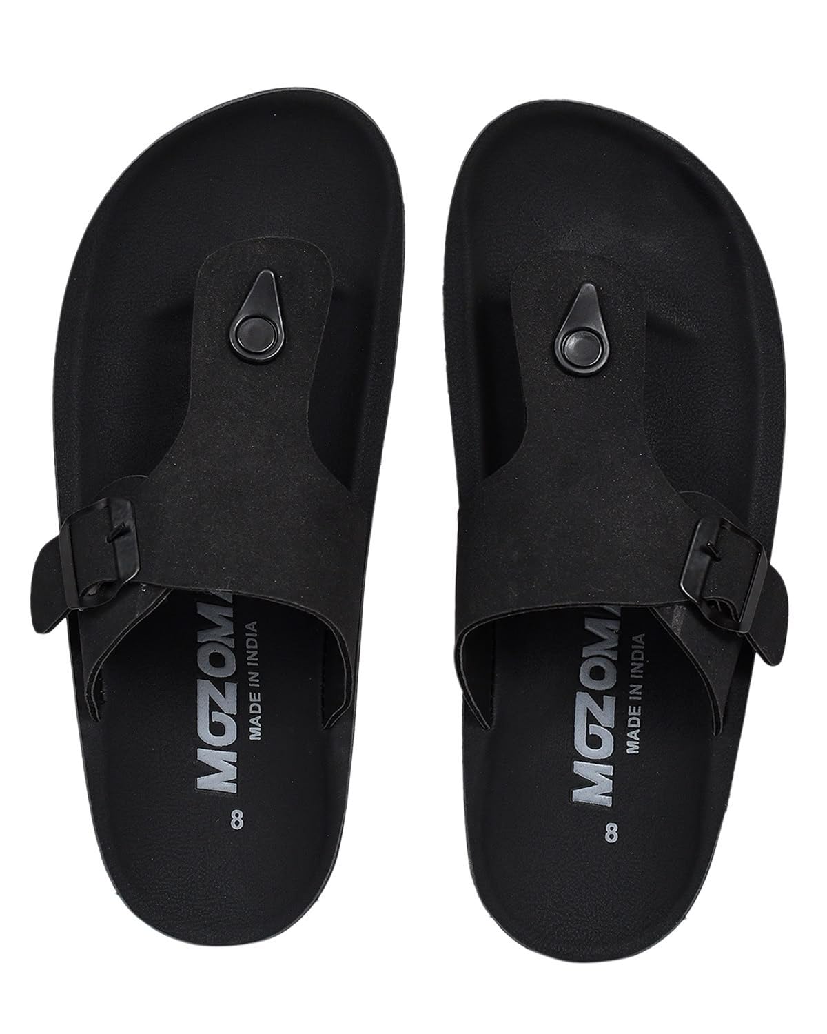 Men's PU Flip Flop Slippers with Buckle Strap, Black-image-34