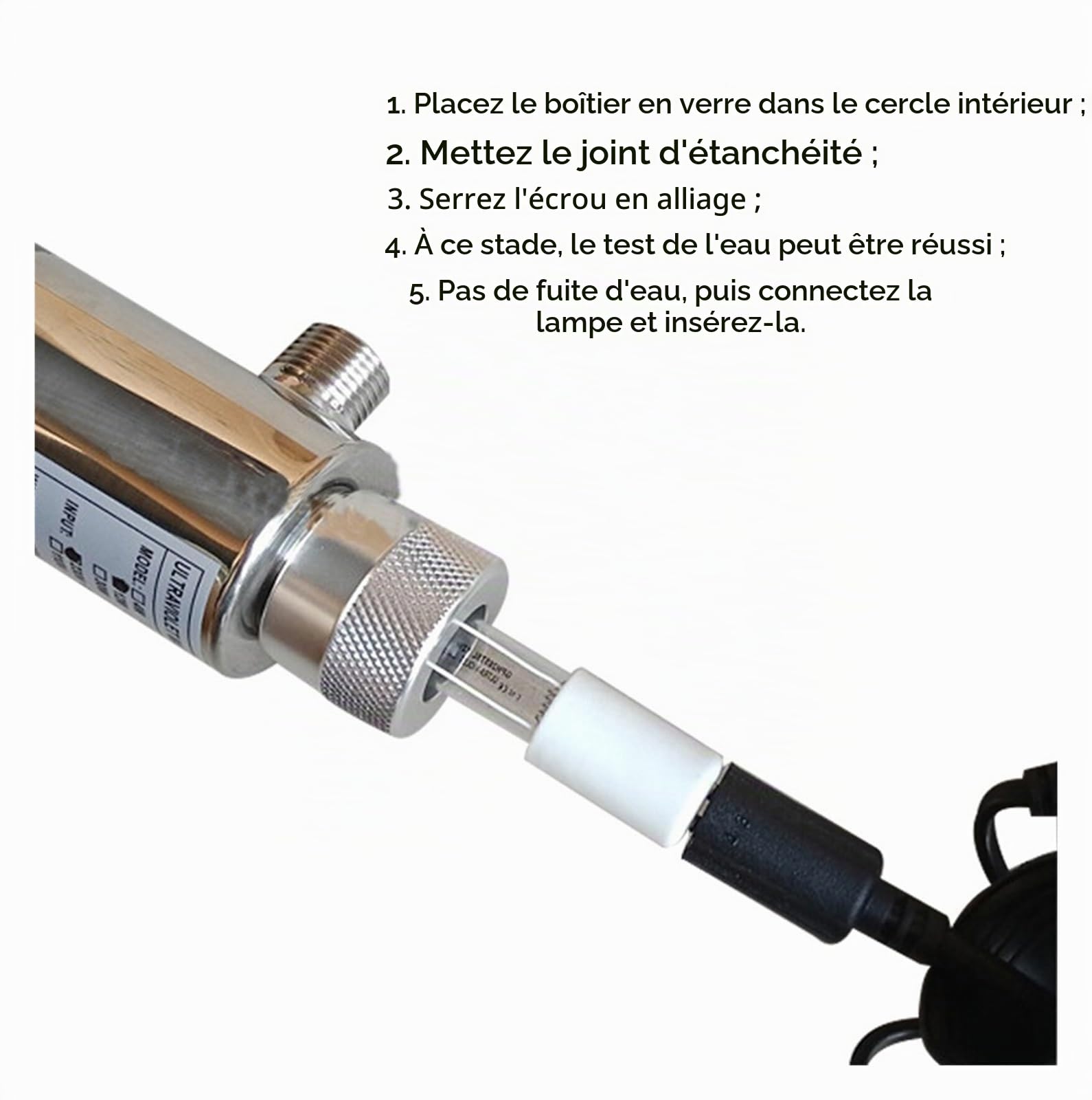 Filtre a Eau, Stérilisateur d'eau UV en acier inoxydable 110/220, filtre de désinfection directe de boisson à lampe à tube ultraviolet, purificateur d'aquarium,Osmoseur Aquarium
